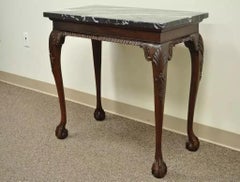 Vintage Mahogany Chippendale Style Ball and Claw Marble Top Console Hall Table