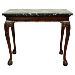 Vintage Mahogany Chippendale Style Ball and Claw Marble Top Console Hall Table