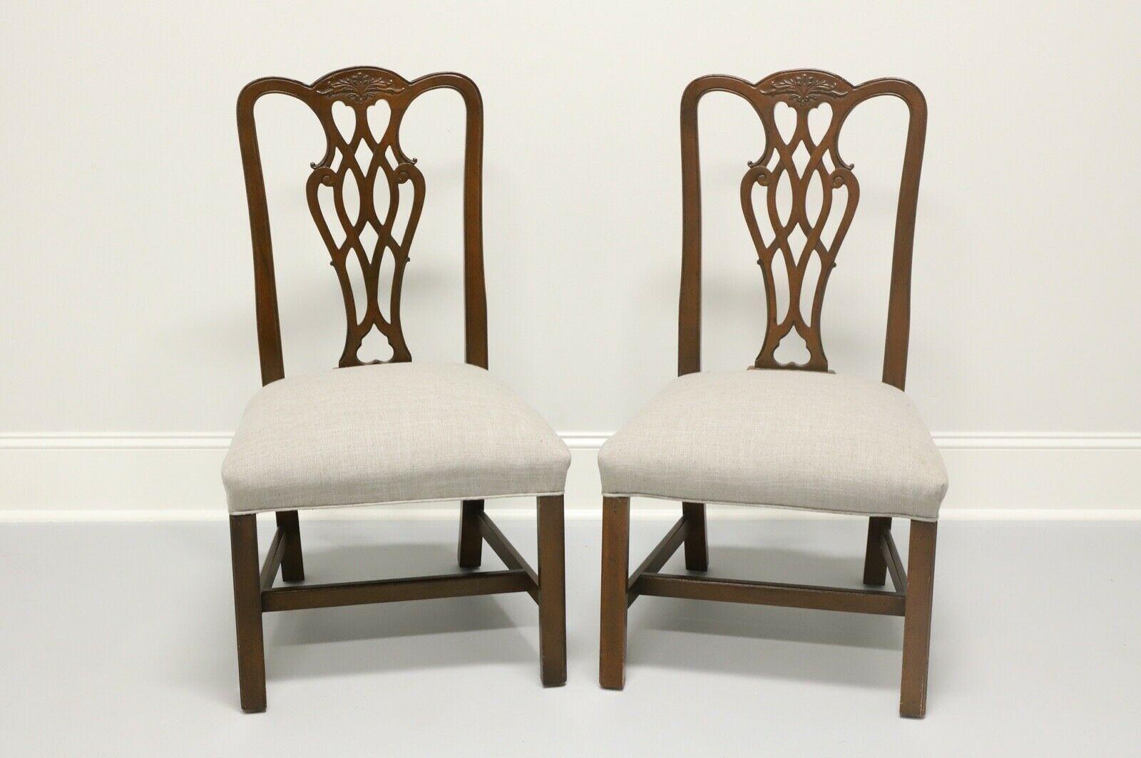 Vintage Mahogany Chippendale Style Straight Leg Dining Side Chairs - Pair For Sale 4
