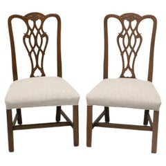 Vintage Mahogany Chippendale Style Straight Leg Dining Side Chairs - Pair