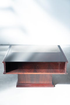 Vintage Mahogany Coffee Table with Glass Top - 1970s