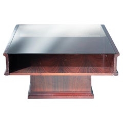 Vintage Mahogany Coffee Table with Glass Top – 1970s