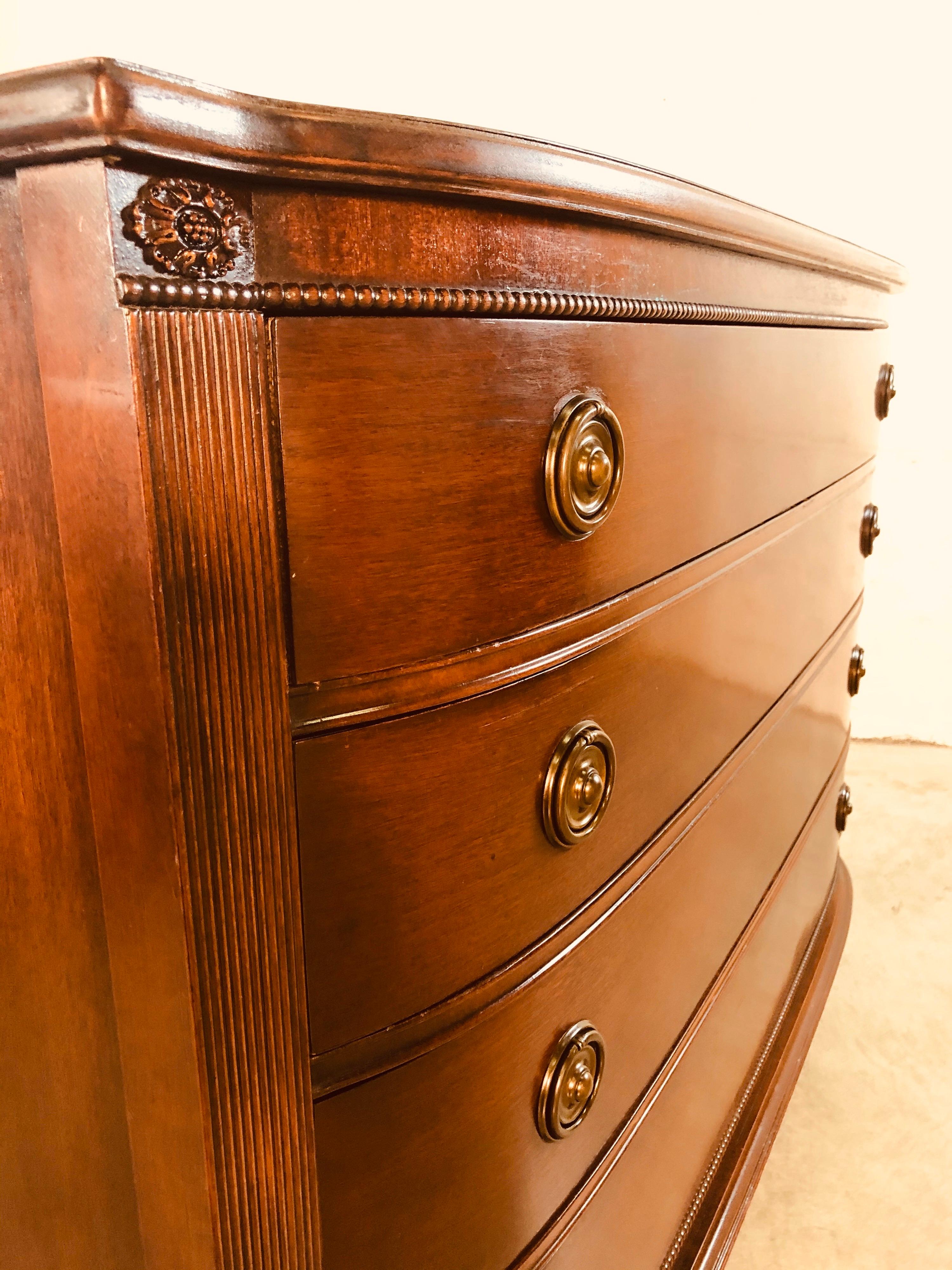 Vintage Mahogany Curved Front Federal Style Dresser 3