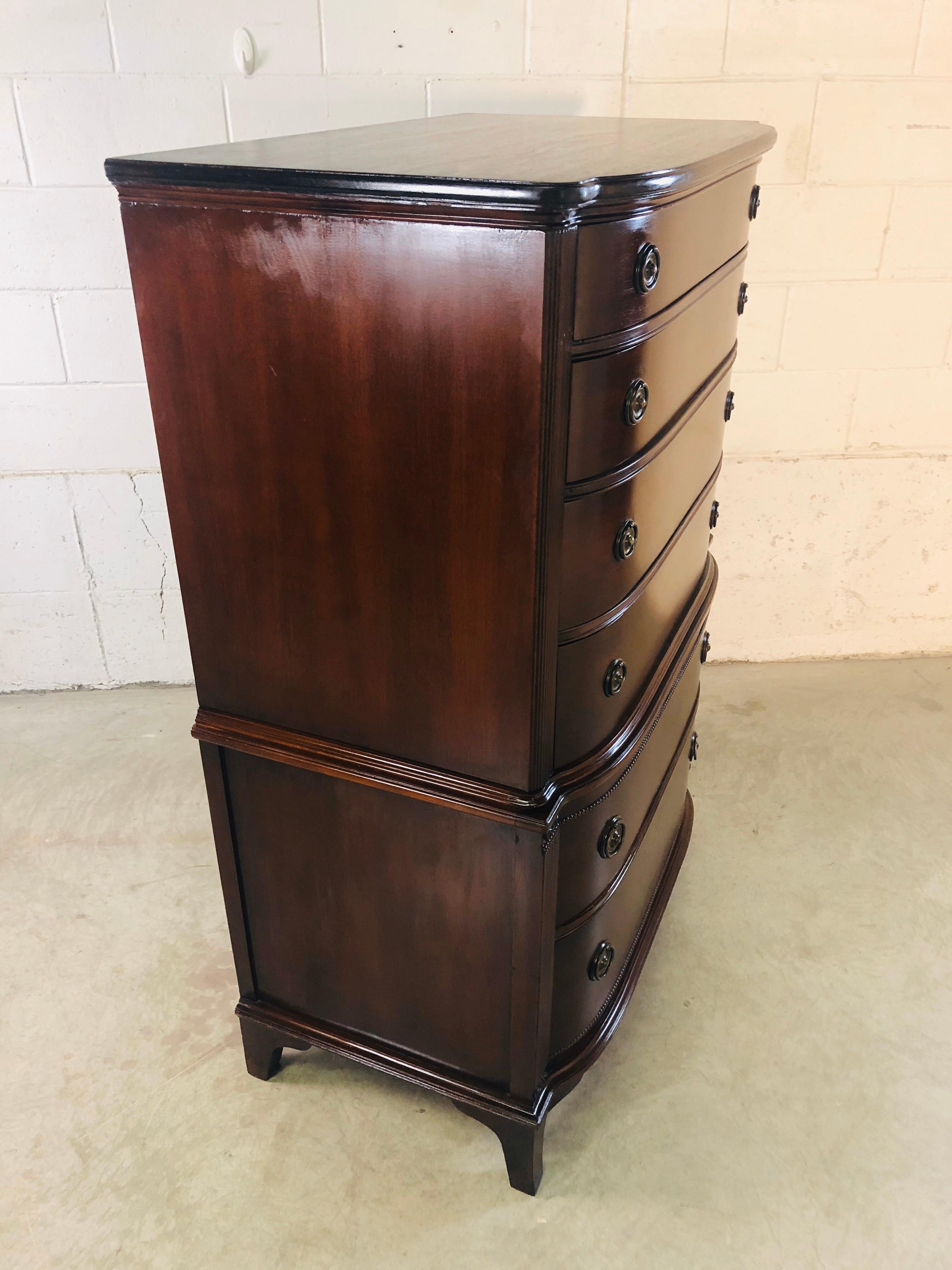 Vintage Mahogany Curved Front Federal Style Tall Dresser 4