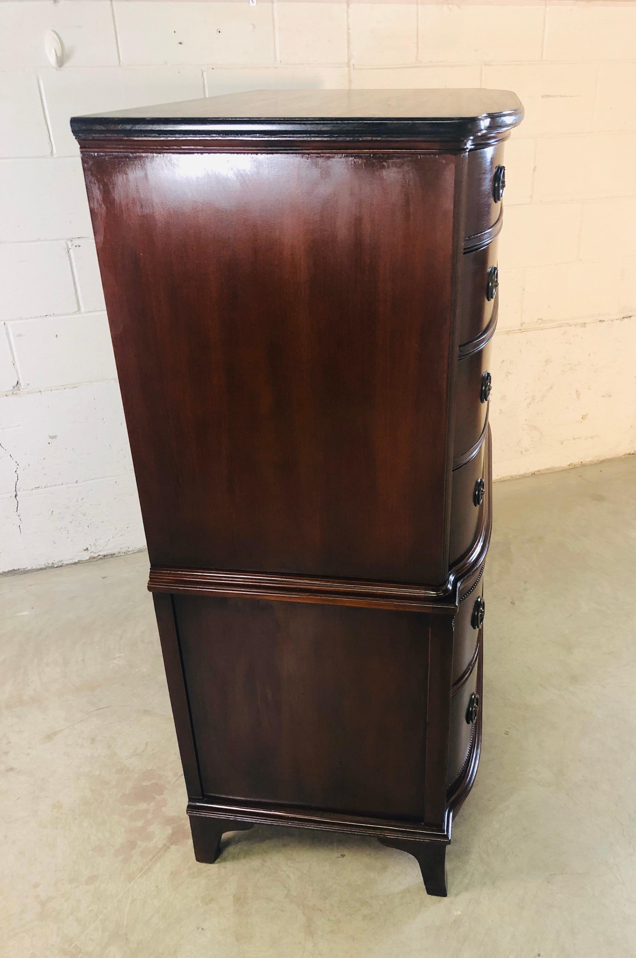 Vintage Mahogany Curved Front Federal Style Tall Dresser 5