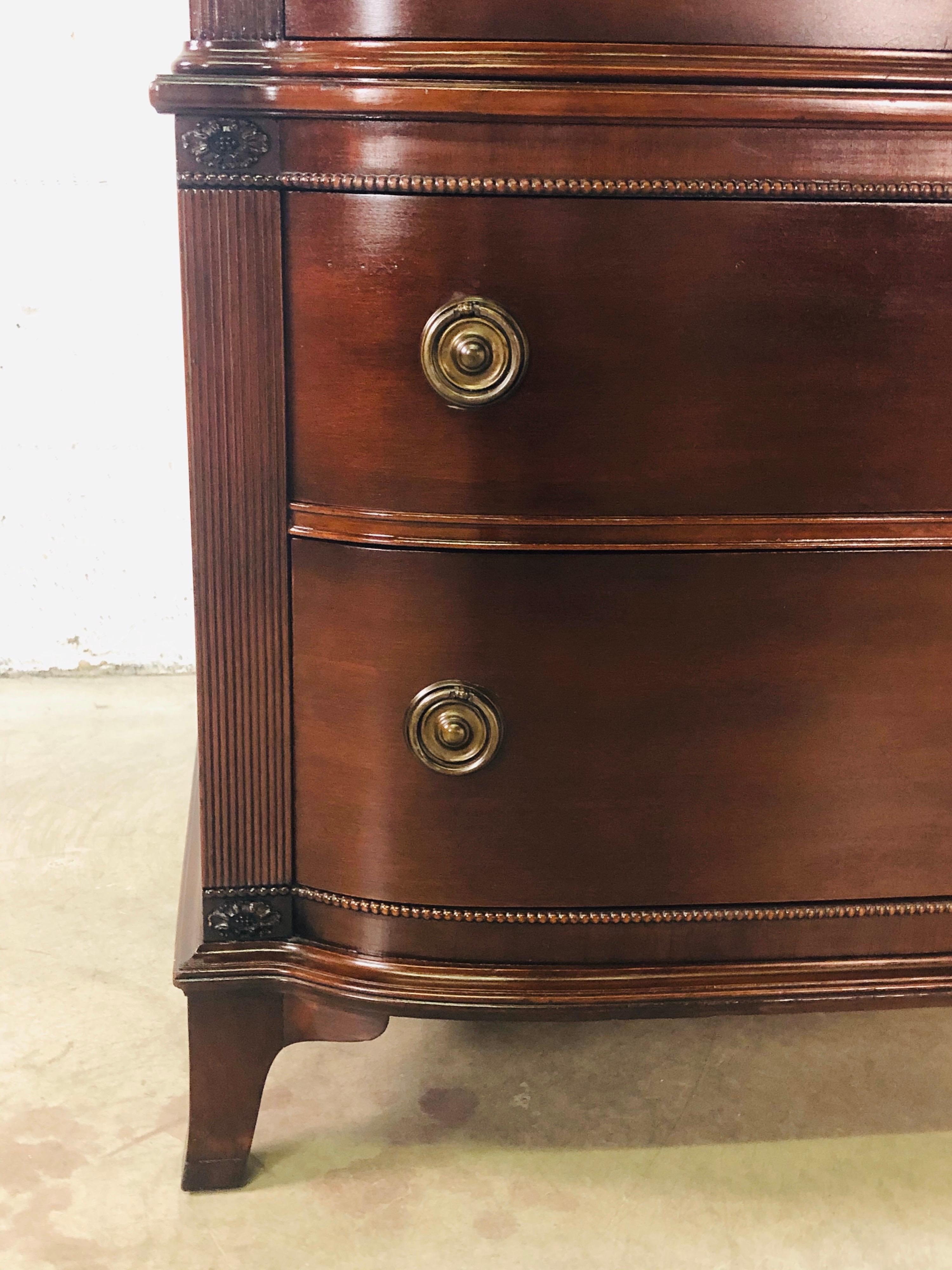 American Vintage Mahogany Curved Front Federal Style Tall Dresser