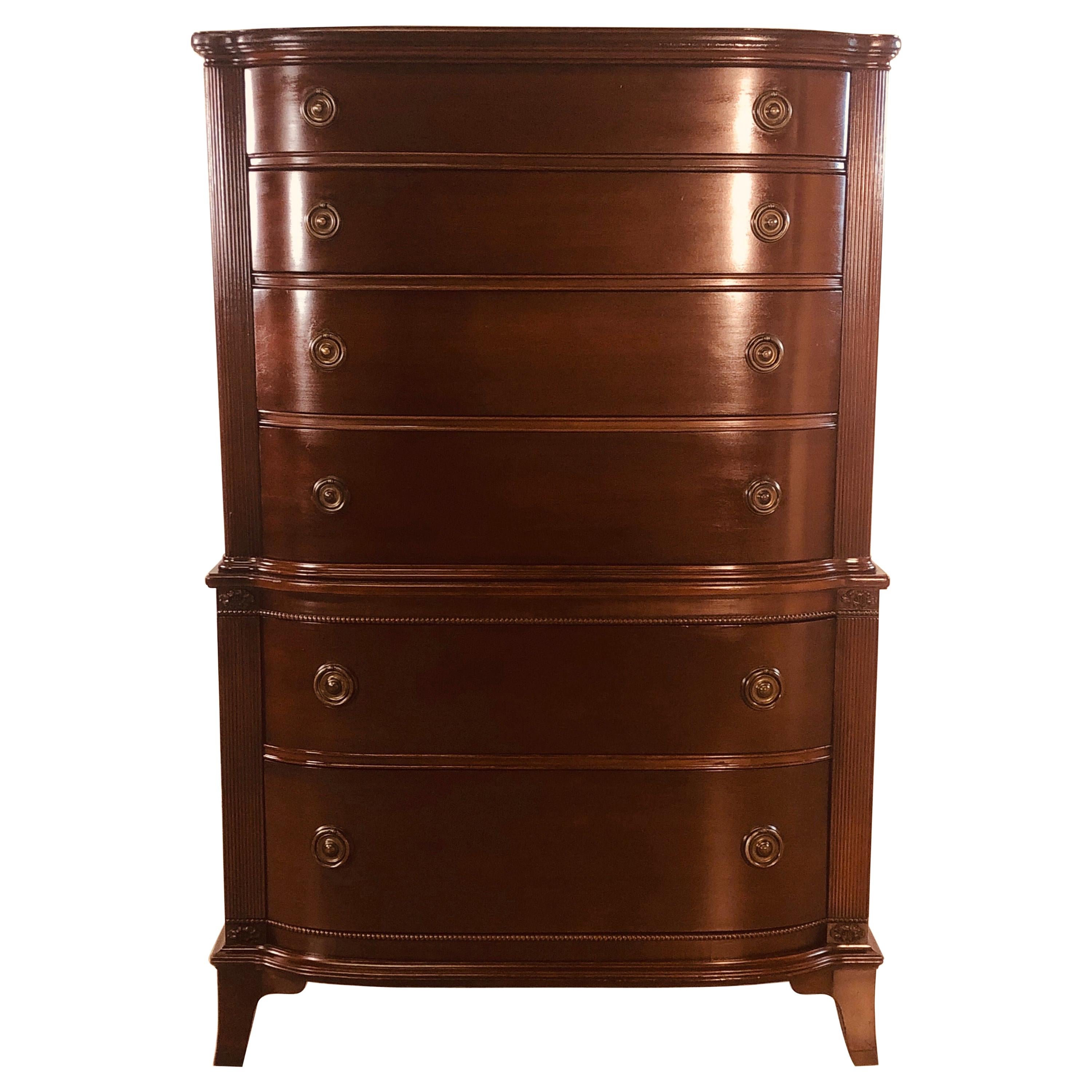 Vintage Mahogany Curved Front Federal Style Tall Dresser