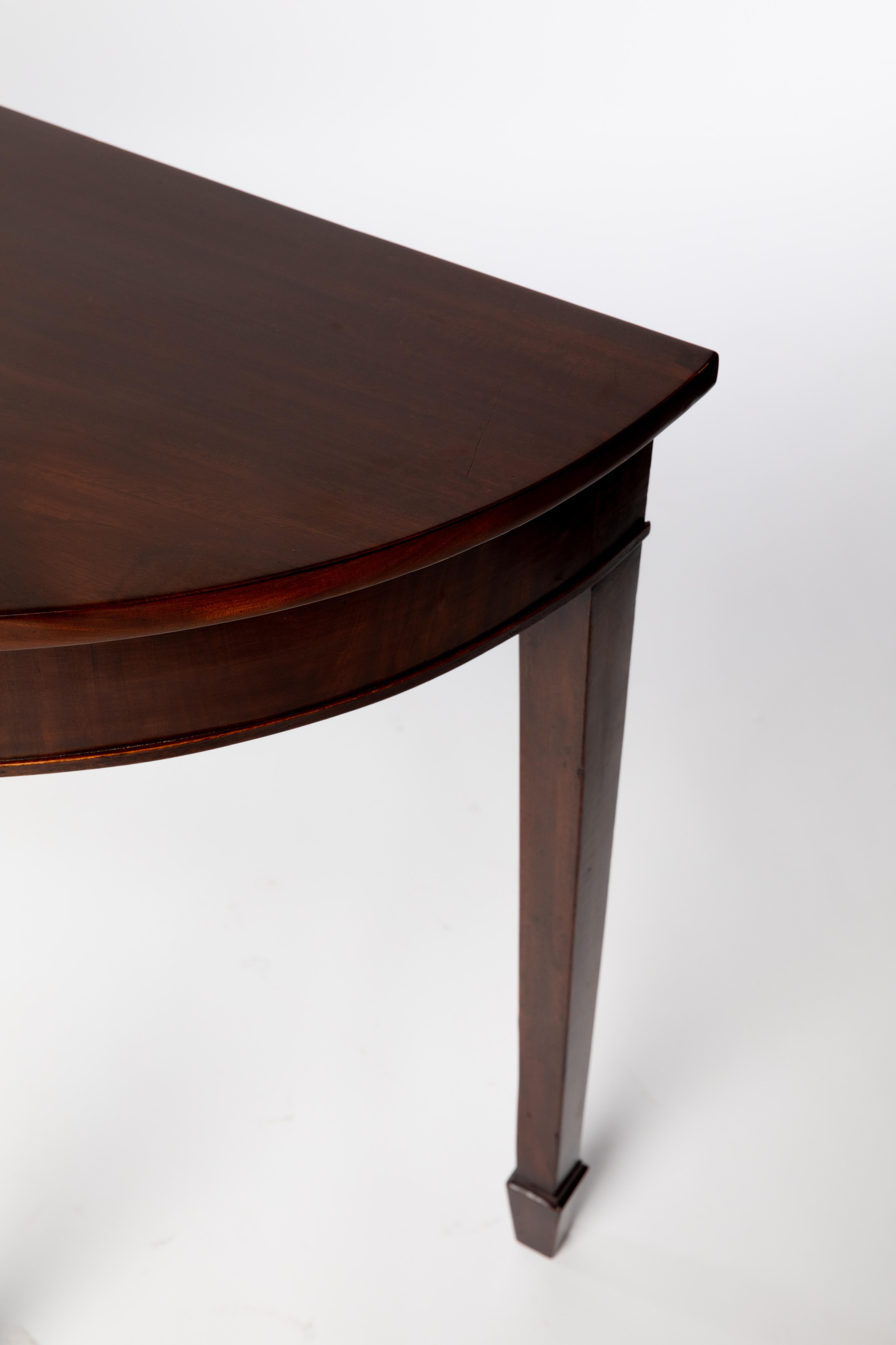 Hand-Crafted Vintage Mahogany Demilune Table on Spade Feet For Sale