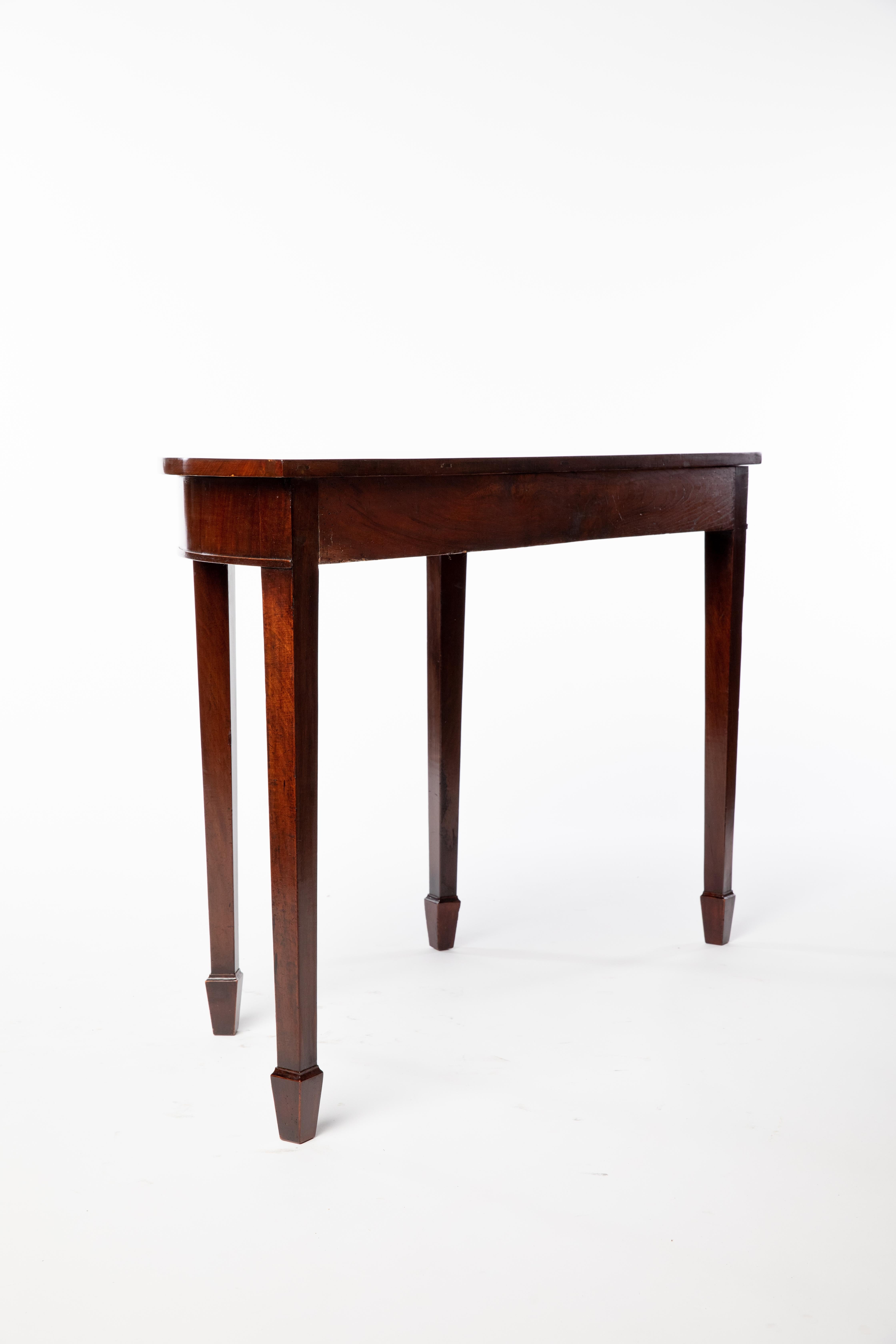 19th Century Vintage Mahogany Demilune Table on Spade Feet For Sale