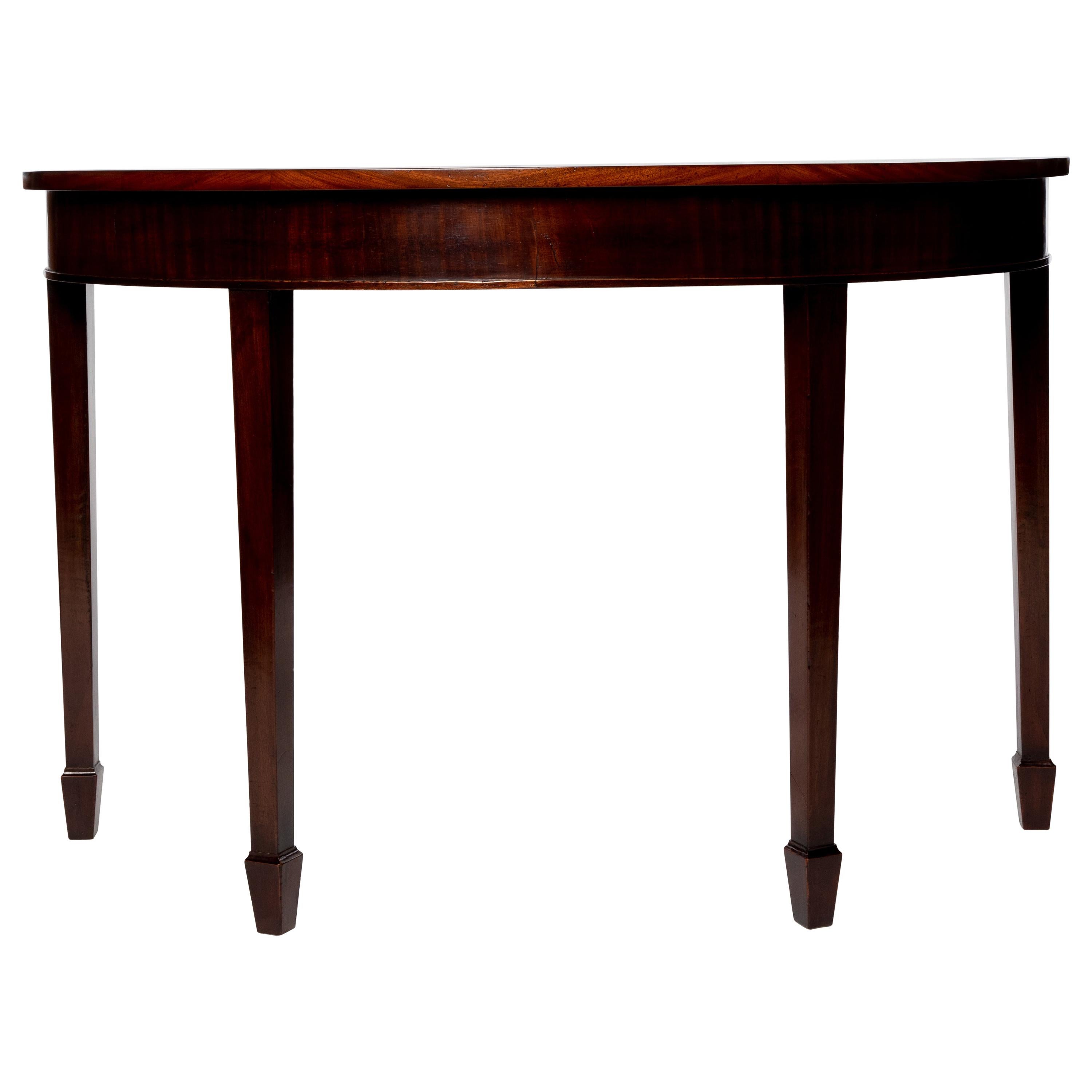 Vintage Mahogany Demilune Table on Spade Feet For Sale