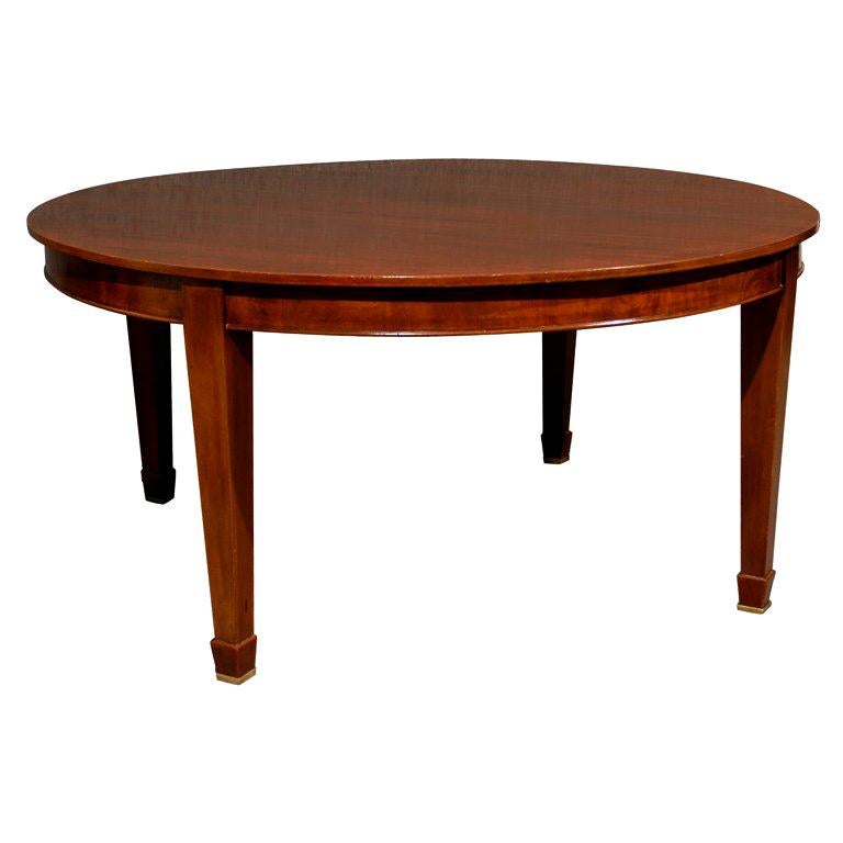 Vintage American Made Large Round Inlaid Mahogany Dining Table For Sale