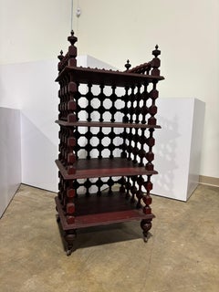 Vintage Mahogany Display Étagère with Casters