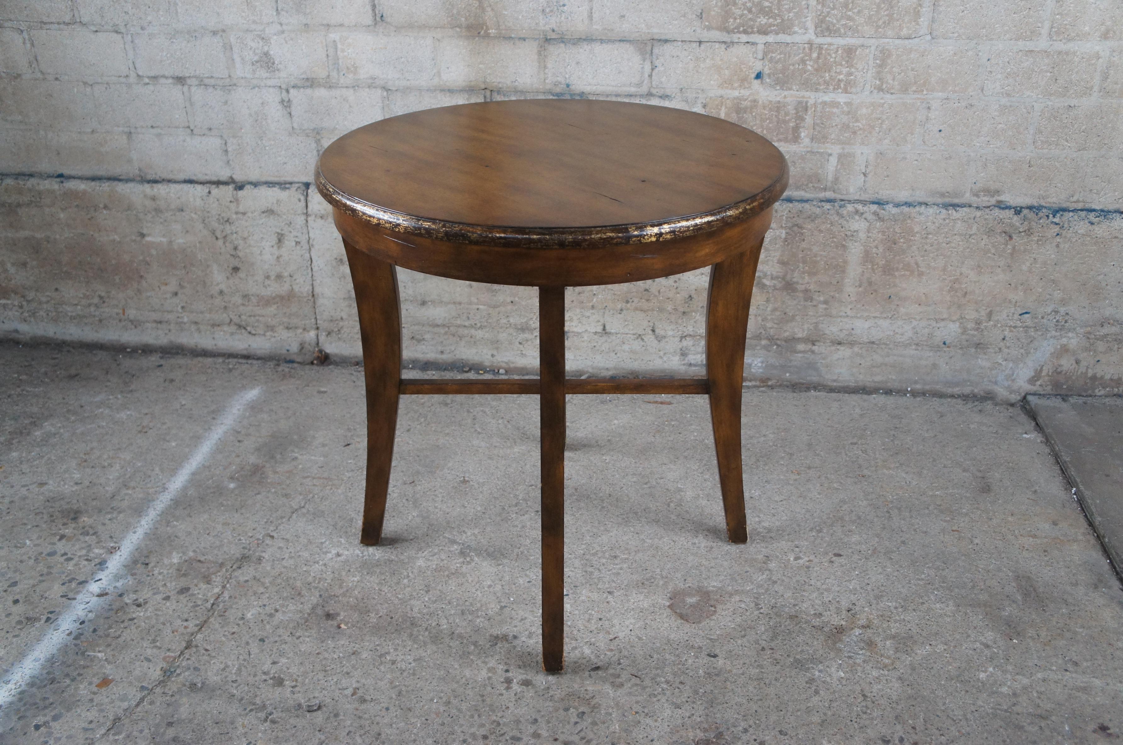 Vintage Mahogany Distressed Gold Traditional Round Center Side Accent Table 27