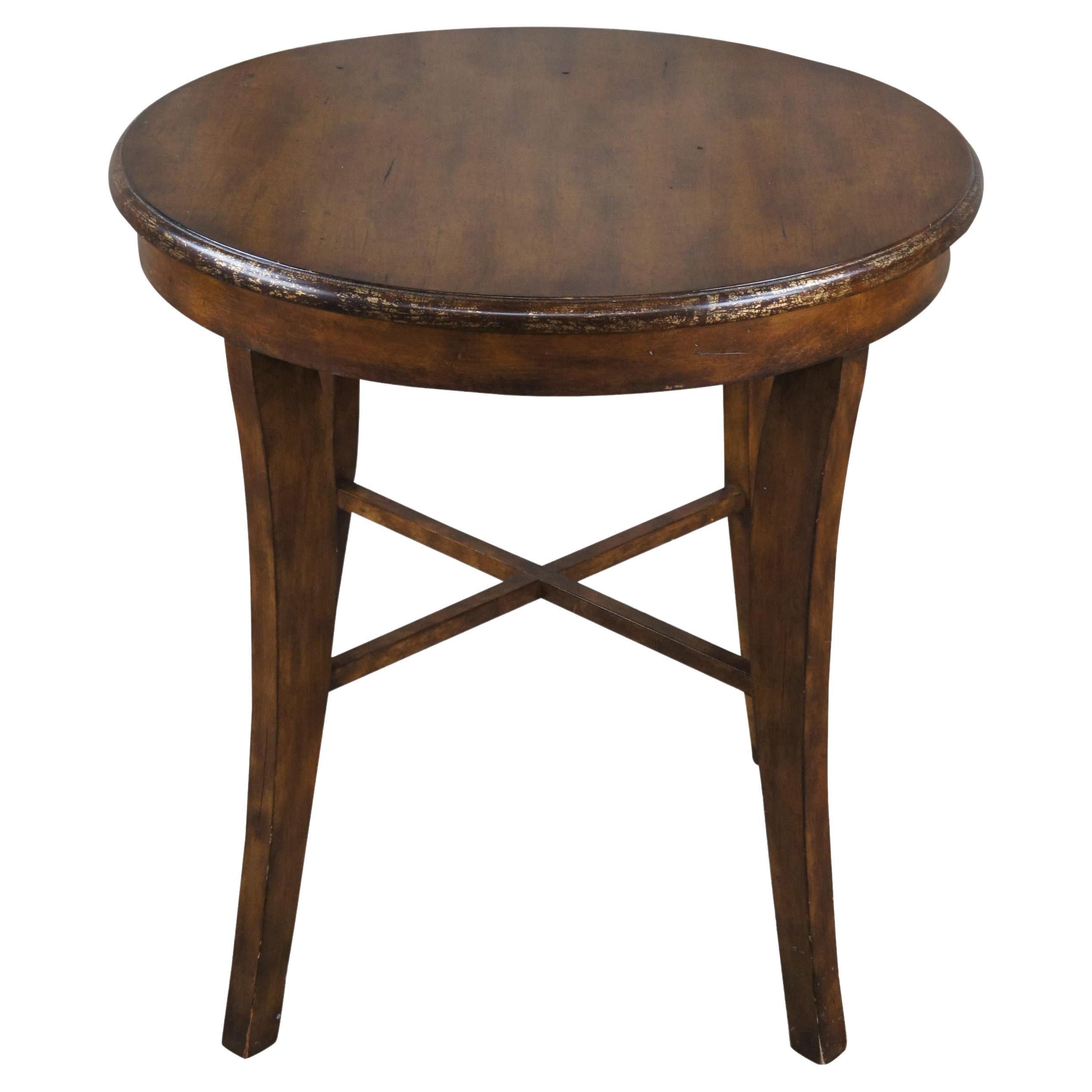 Vintage Mahogany Distressed Gold Traditional Round Center Side Accent Table 27"