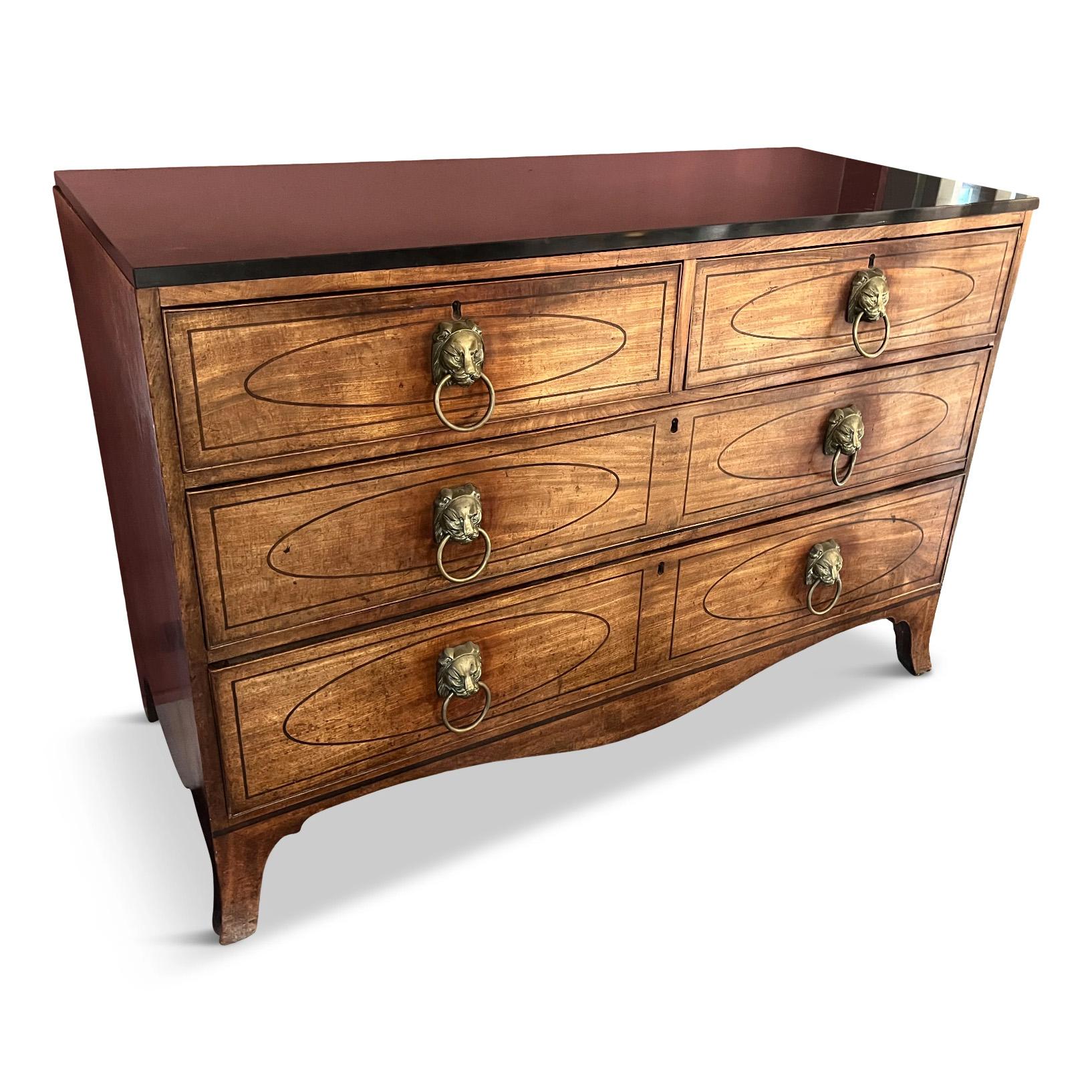 This exquisite vintage mahogany dresser with classic brass pulls featuring lion heads is set apart by its stunning black marble top. Its fine craftsmanship and timeless design make it a must-have for any discerning collector of luxury furniture.
