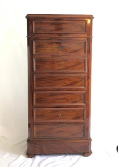 Vintage Louis Phillipe Mahogany Drop Front Desk High Chest of Drawers