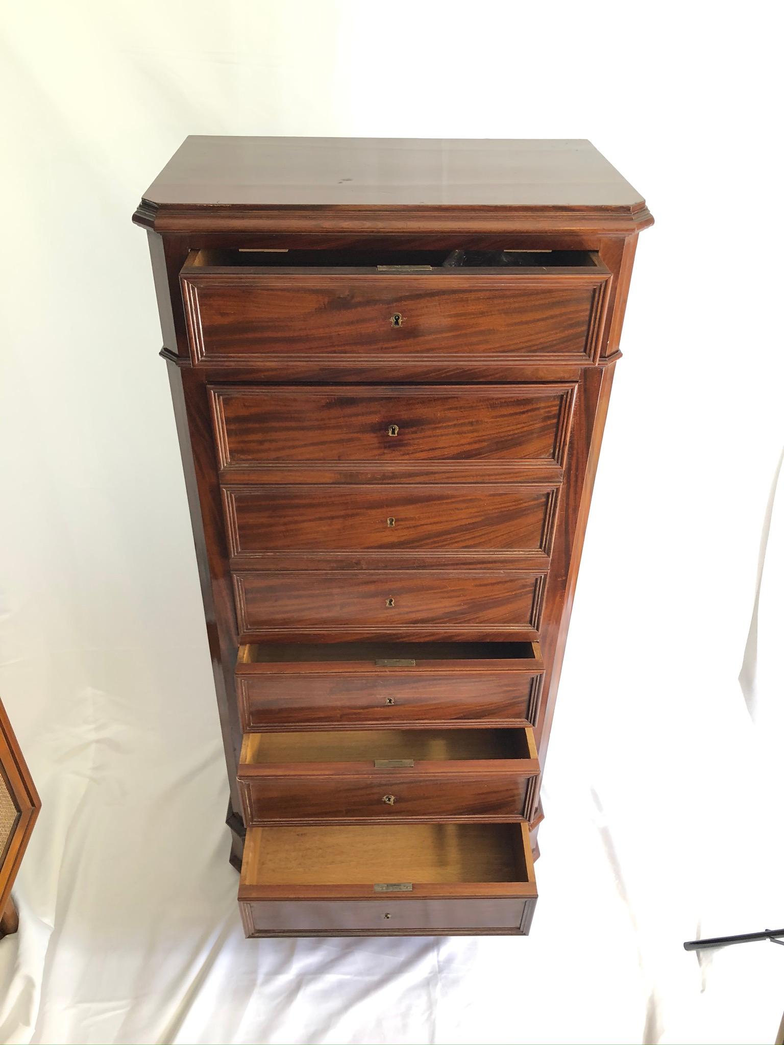 Vintage Mahogany Drop Front Desk High Chest of Drawers 2