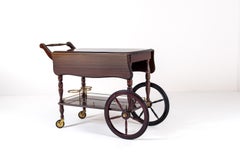 Vintage Mahogany Drop-Leaf Bar Cart with Brass Details, 1950s