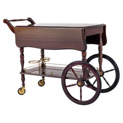 Vintage Mahogany Drop-Leaf Bar Cart with Brass Details, 1950s