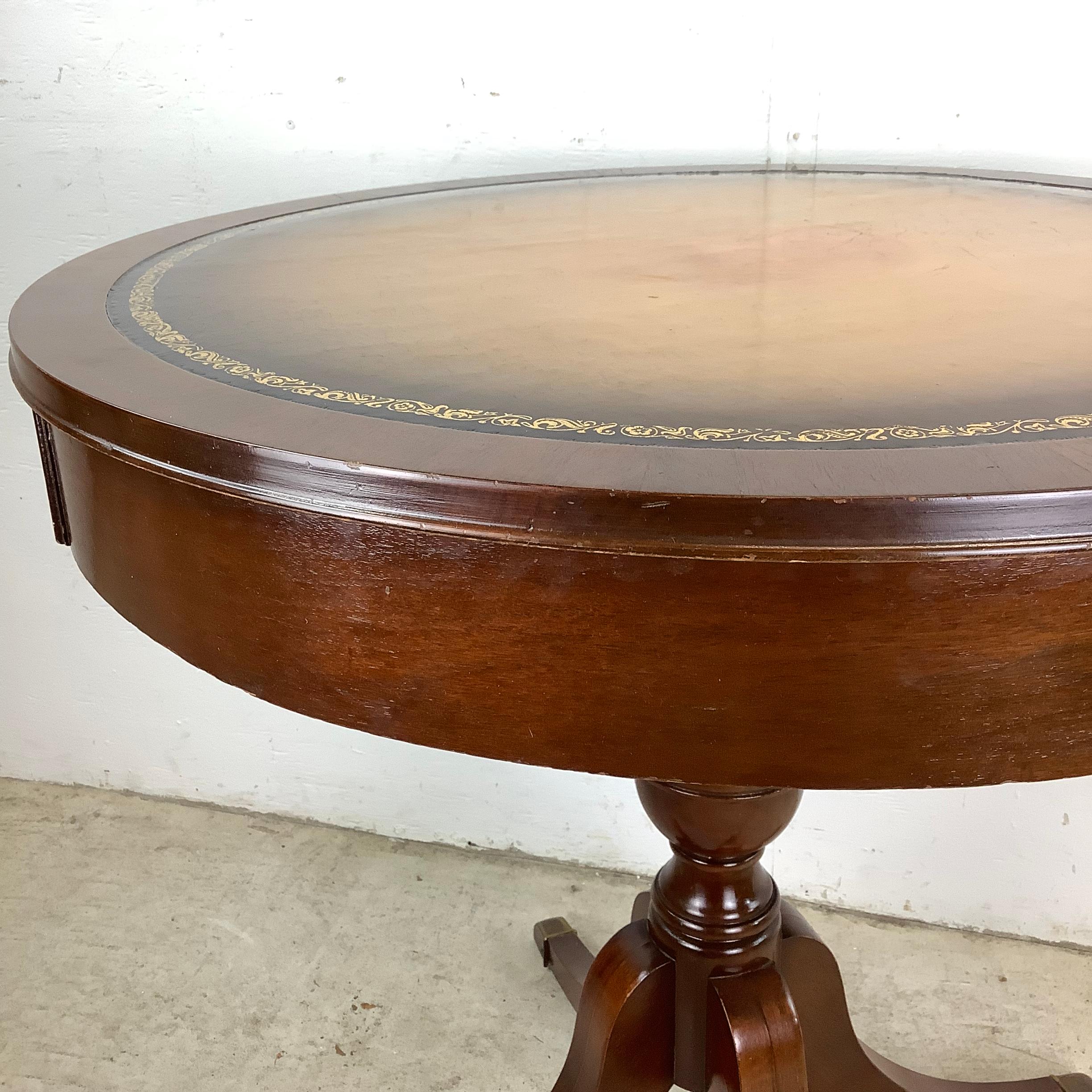 Leather Vintage Mahogany Drum Table after Duncan Phyfe