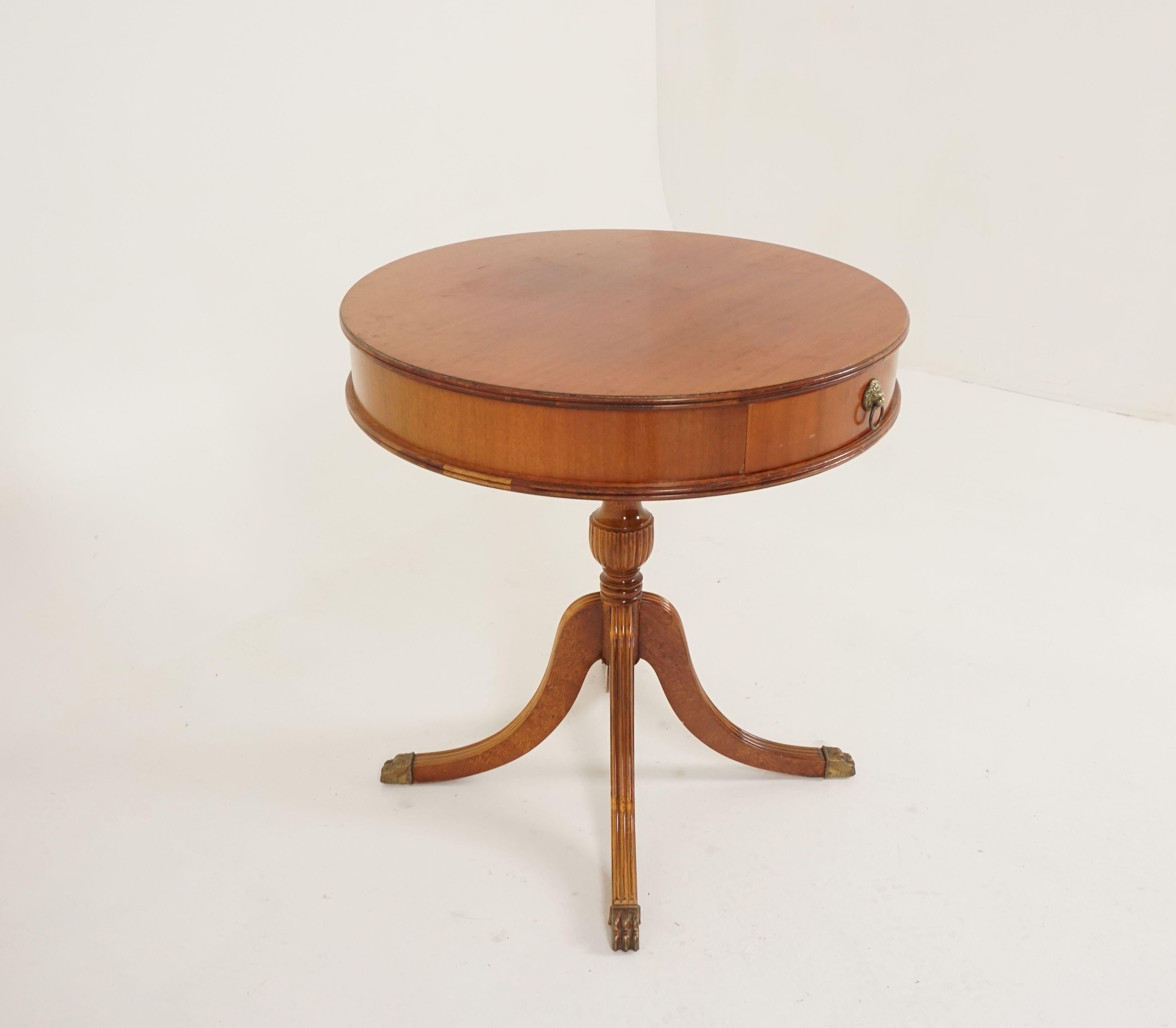 Vintage Mahogany Drum Table Lamp Table, America, 1940 In Good Condition In Vancouver, BC