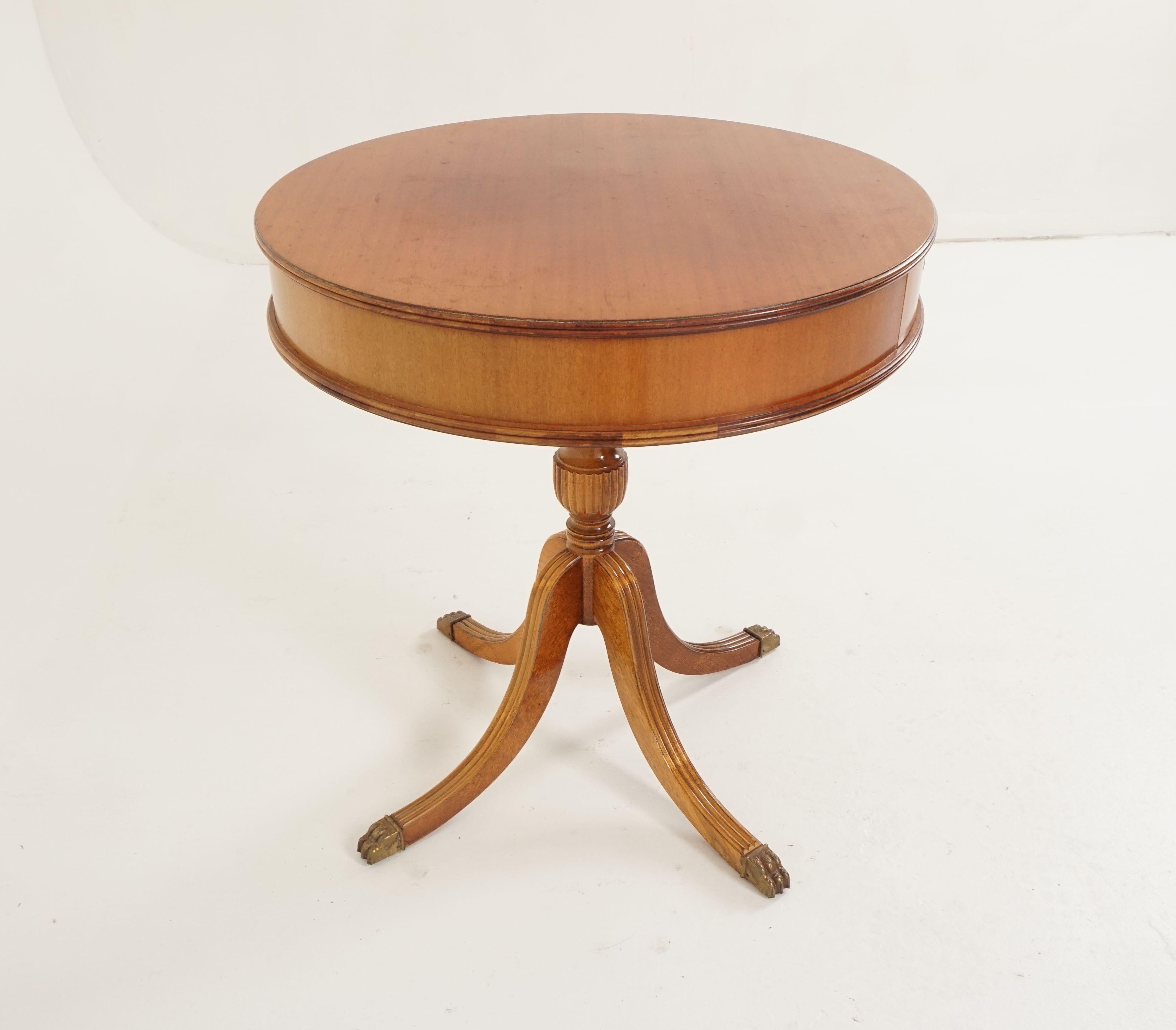 Walnut Vintage Mahogany Drum Table Lamp Table, America, 1940