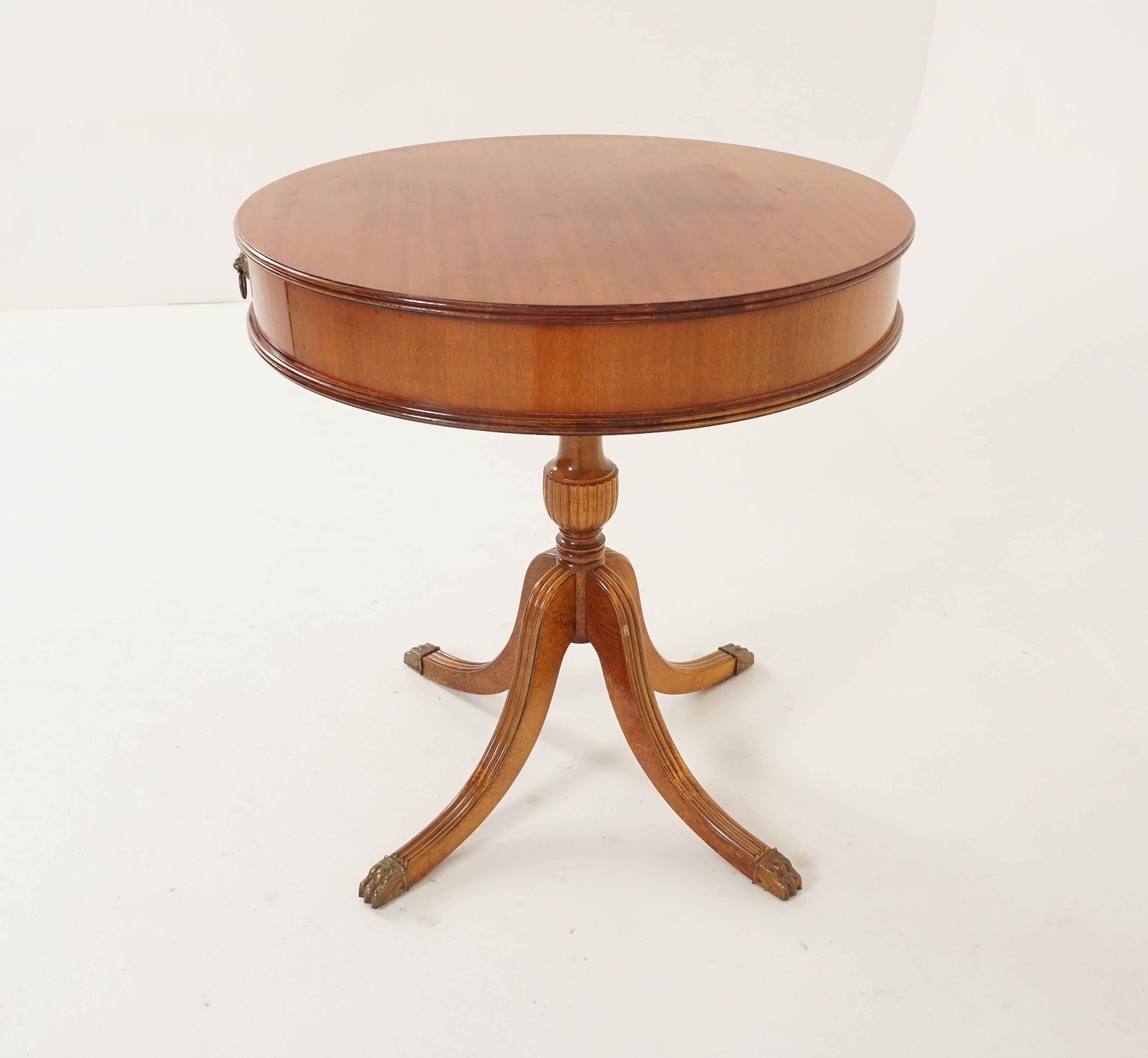 Vintage Mahogany Drum Table Lamp Table, America, 1940 1