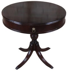 Vintage Mahogany Duncan Phyfe Sheraton Style Round Drum Center Table Lion