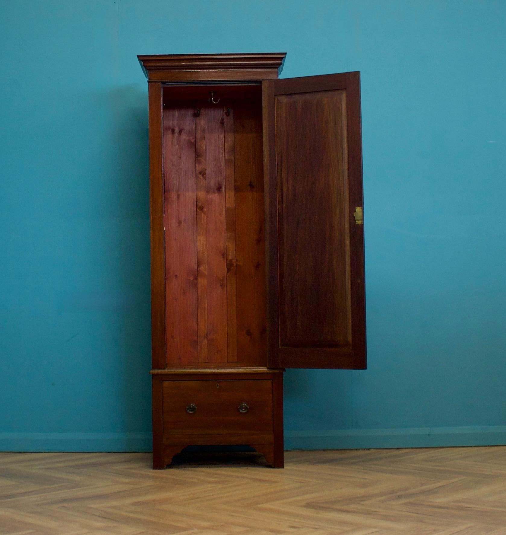 Veneer Vintage Mahogany Edwardian Hall Cupboard Wardrobe, 1900s