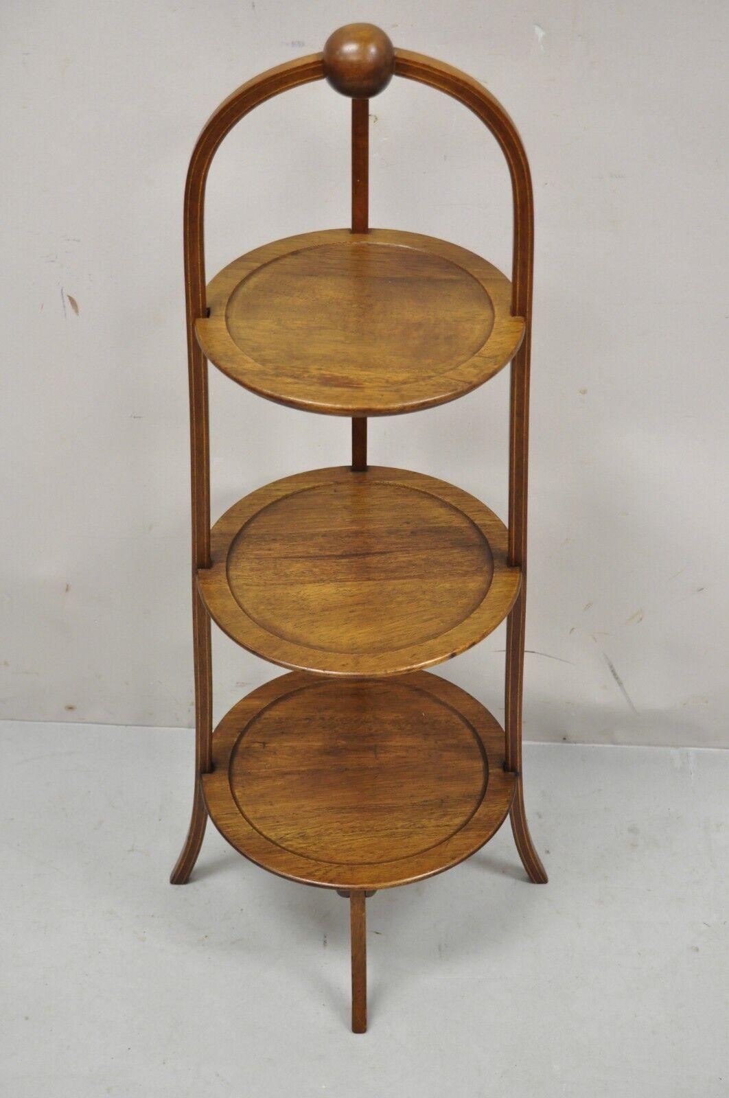 Regency Vintage Mahogany Edwardian Style 3 Tier Muffin Stand with Pencil Inlay