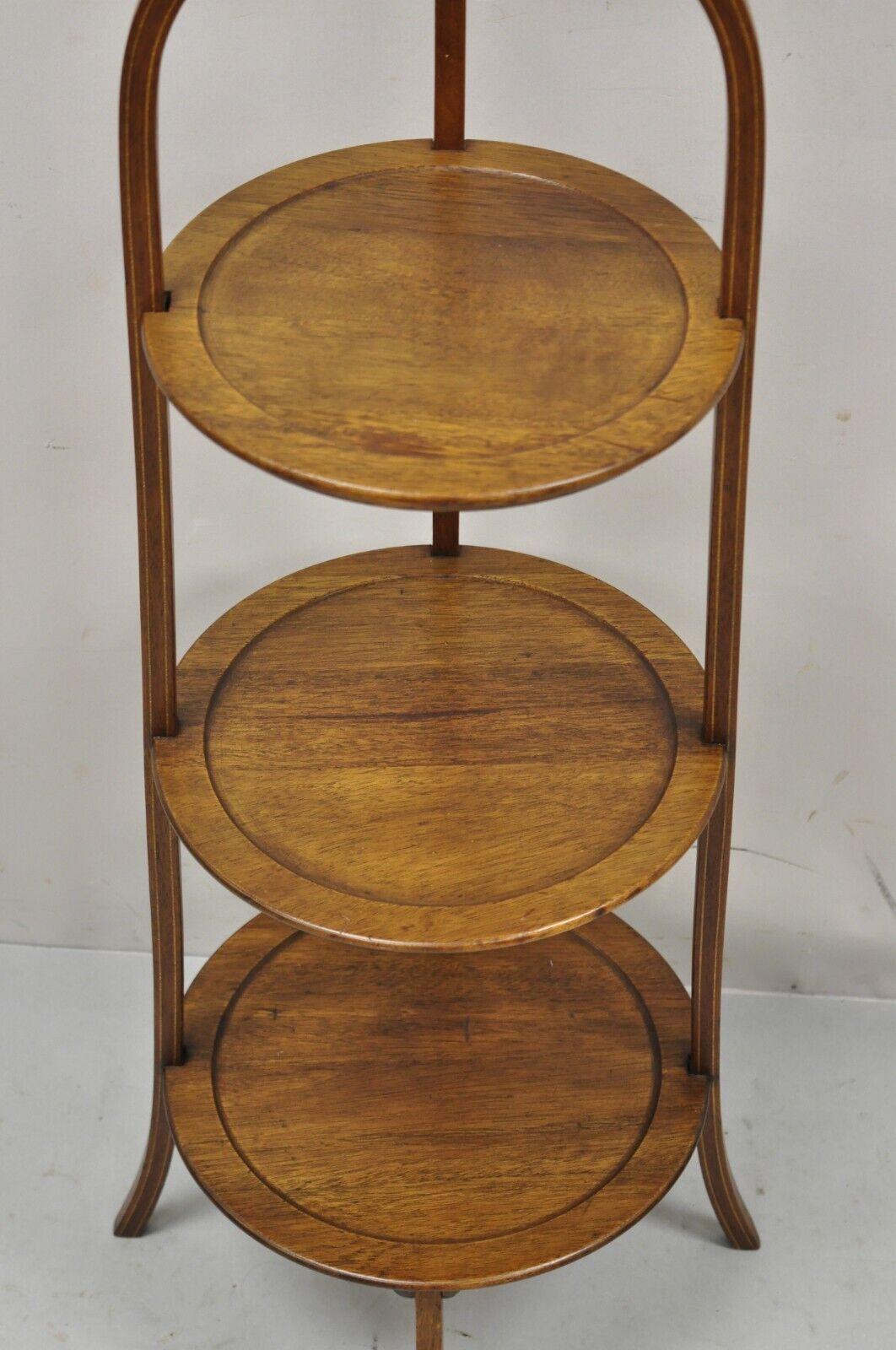 20th Century Vintage Mahogany Edwardian Style 3 Tier Muffin Stand with Pencil Inlay