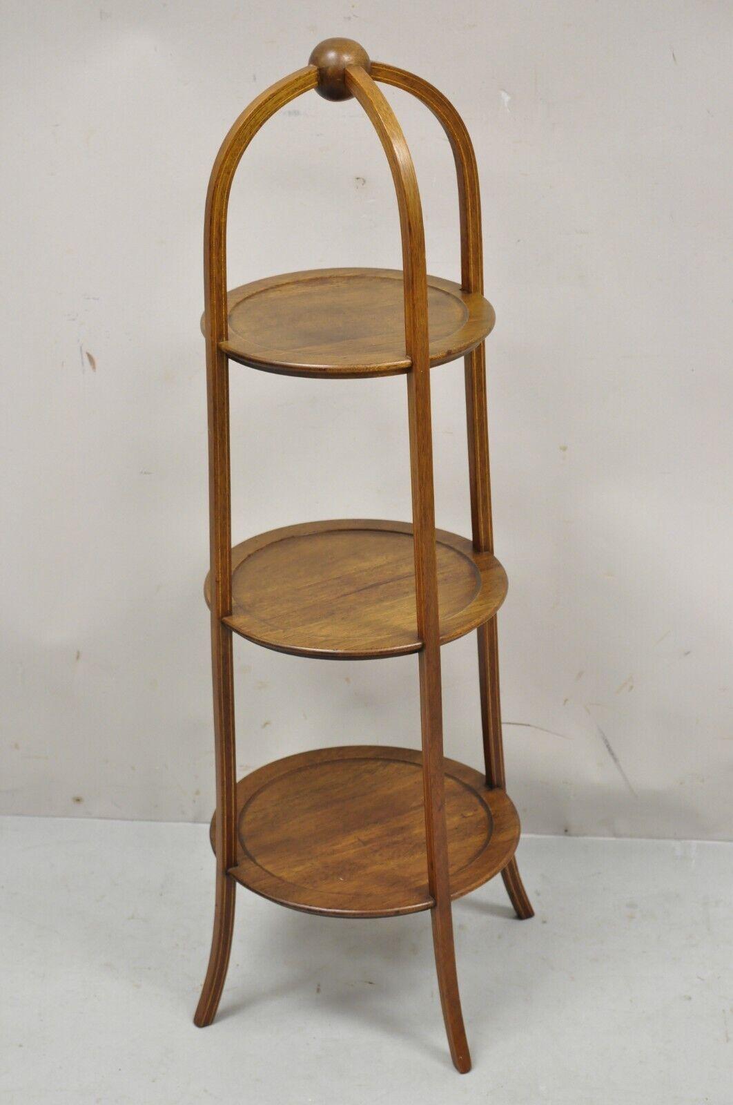 Vintage Mahogany Edwardian Style 3 Tier Muffin Stand with Pencil Inlay 2