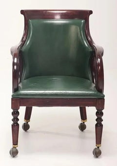 Vintage Mahogany, Empire Style, Green Upholstery Office Chairs, Set of Two!!