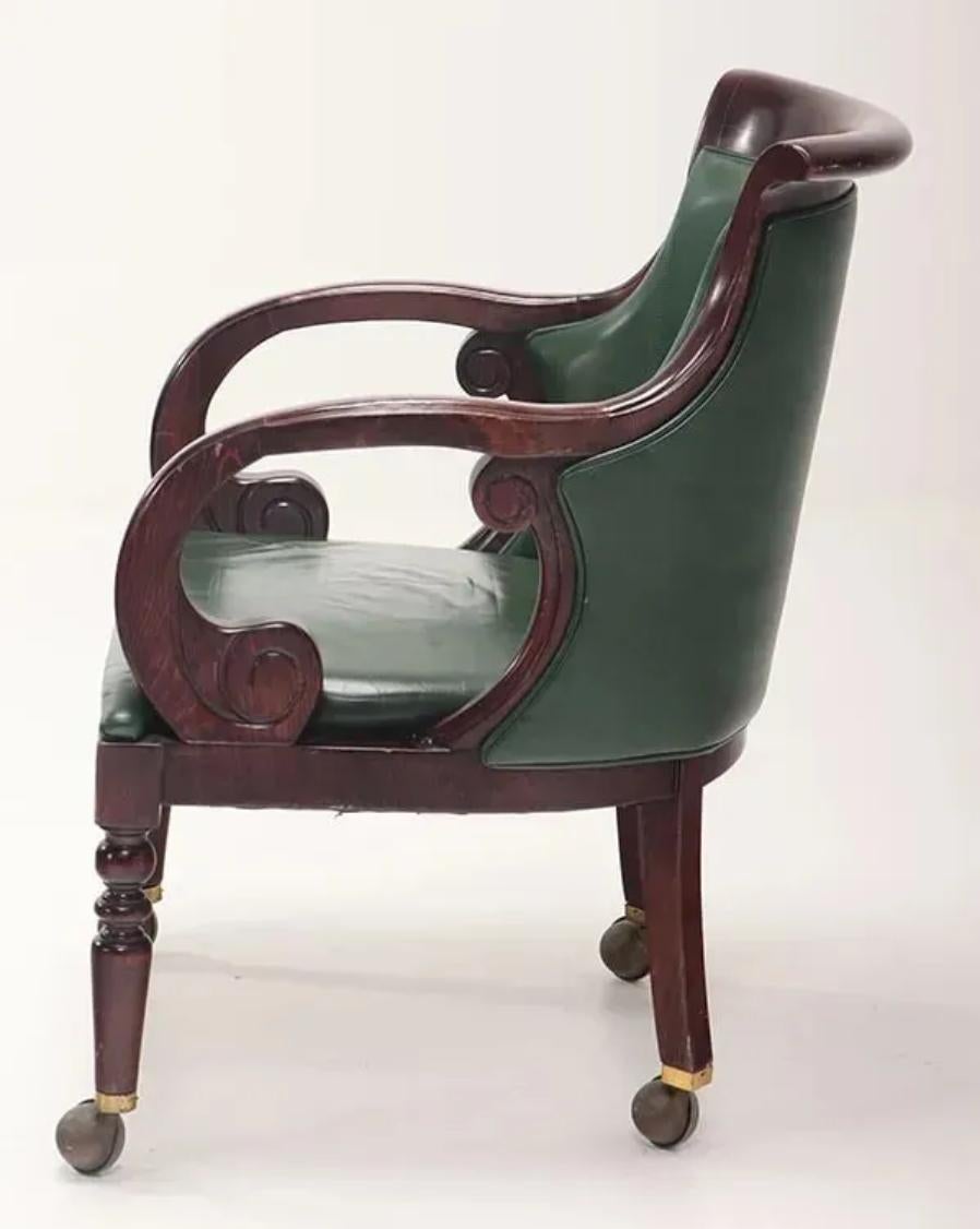 Vintage Mahogany, Empire Style, Green Upholstery Office Chairs, Set of Two!! In Good Condition For Sale In Austin, TX