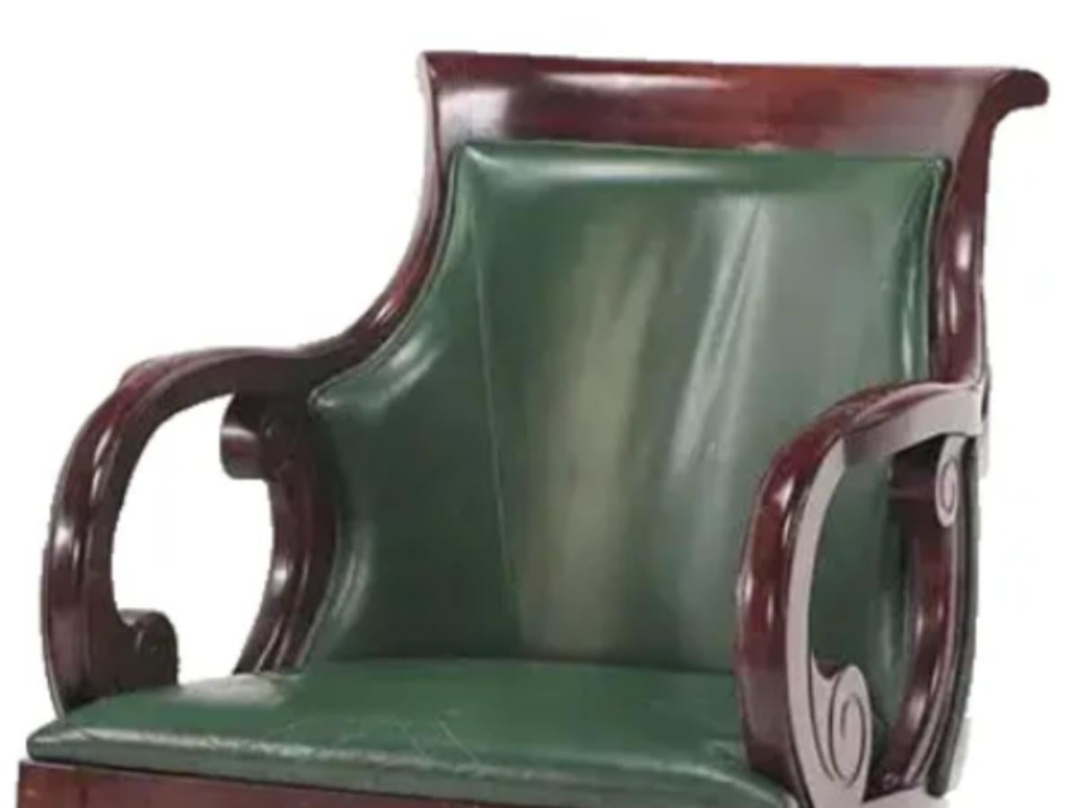 Vintage Mahogany, Empire Style, Green Upholstery Office Chairs, Set of Two!! For Sale 1