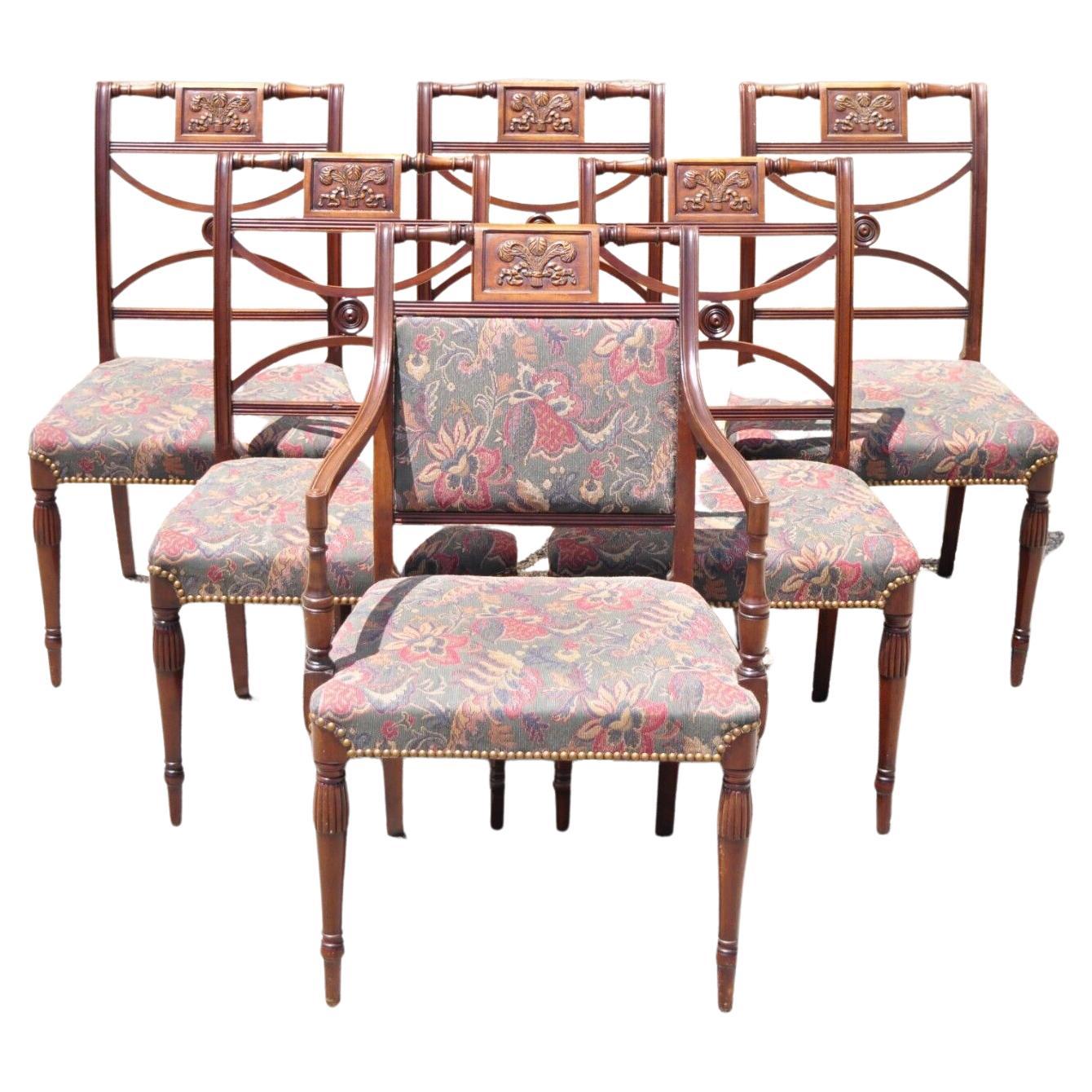 Vintage Mahogany English Sheraton Style Dining Chairs Prince of Wales - Set of 6 For Sale