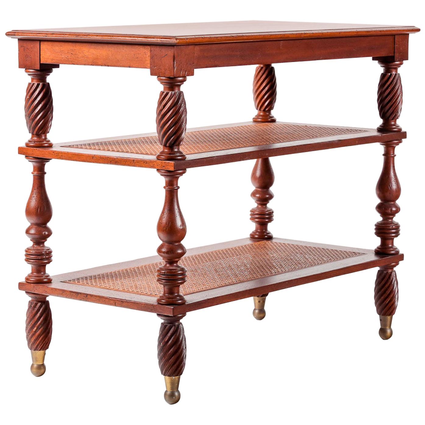 Vintage Mahogany Étagère / Side Table, West Indies Style with Woven Cane Shelves For Sale
