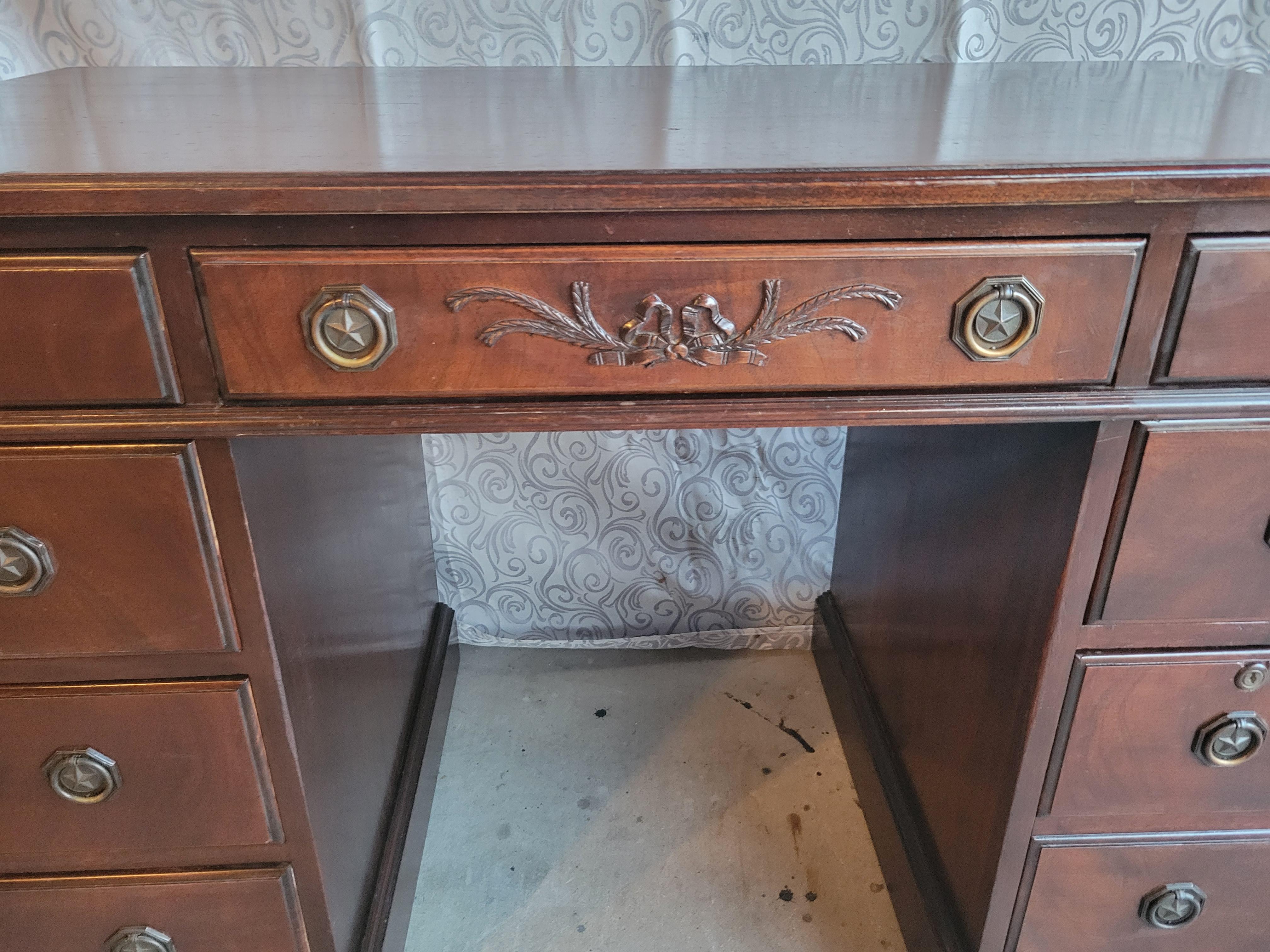 Genuine Mahogany Writing Desk with 8 Drawers For Sale 4