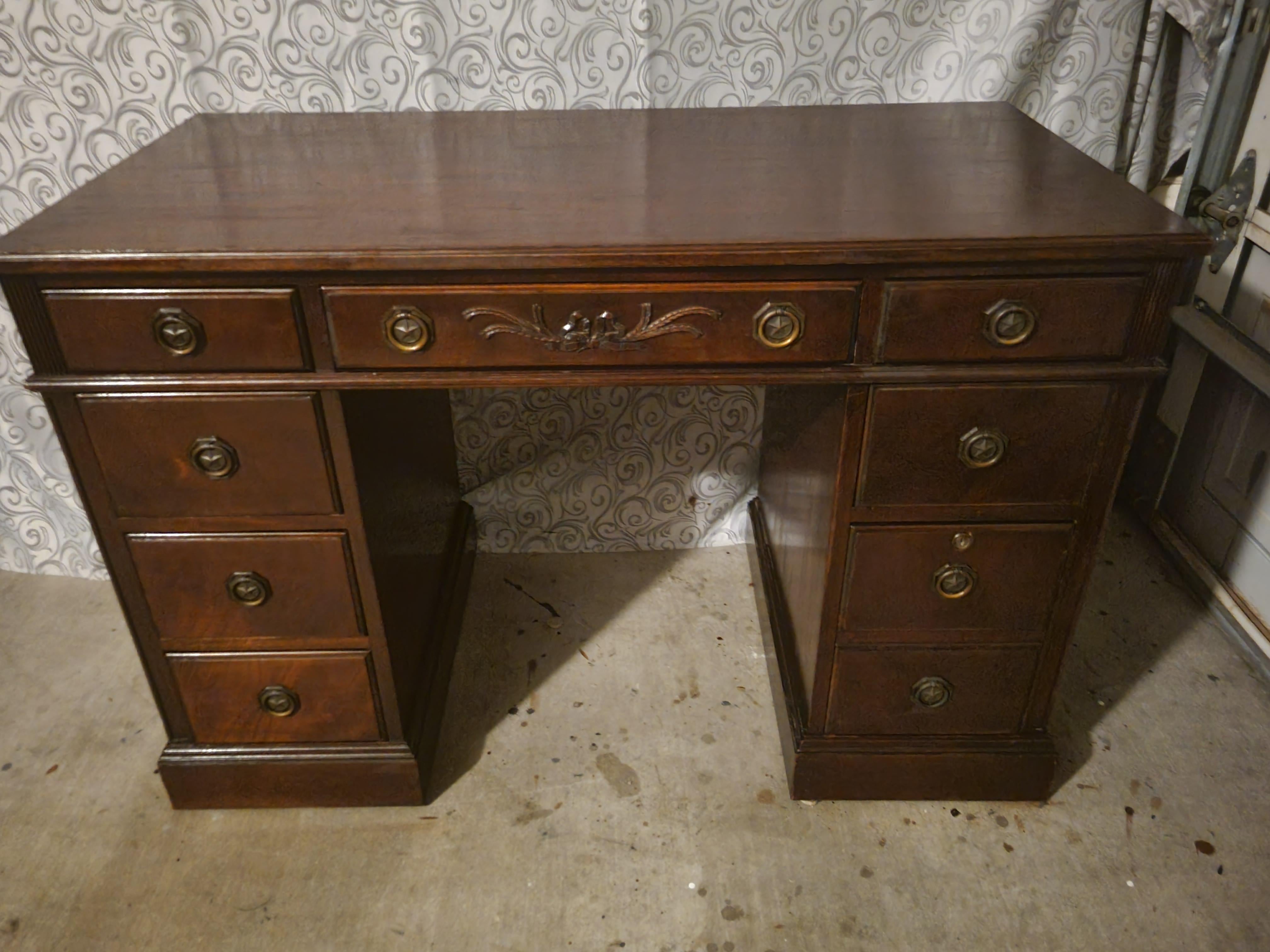 Genuine Mahogany Writing Desk with 8 Drawers For Sale 7