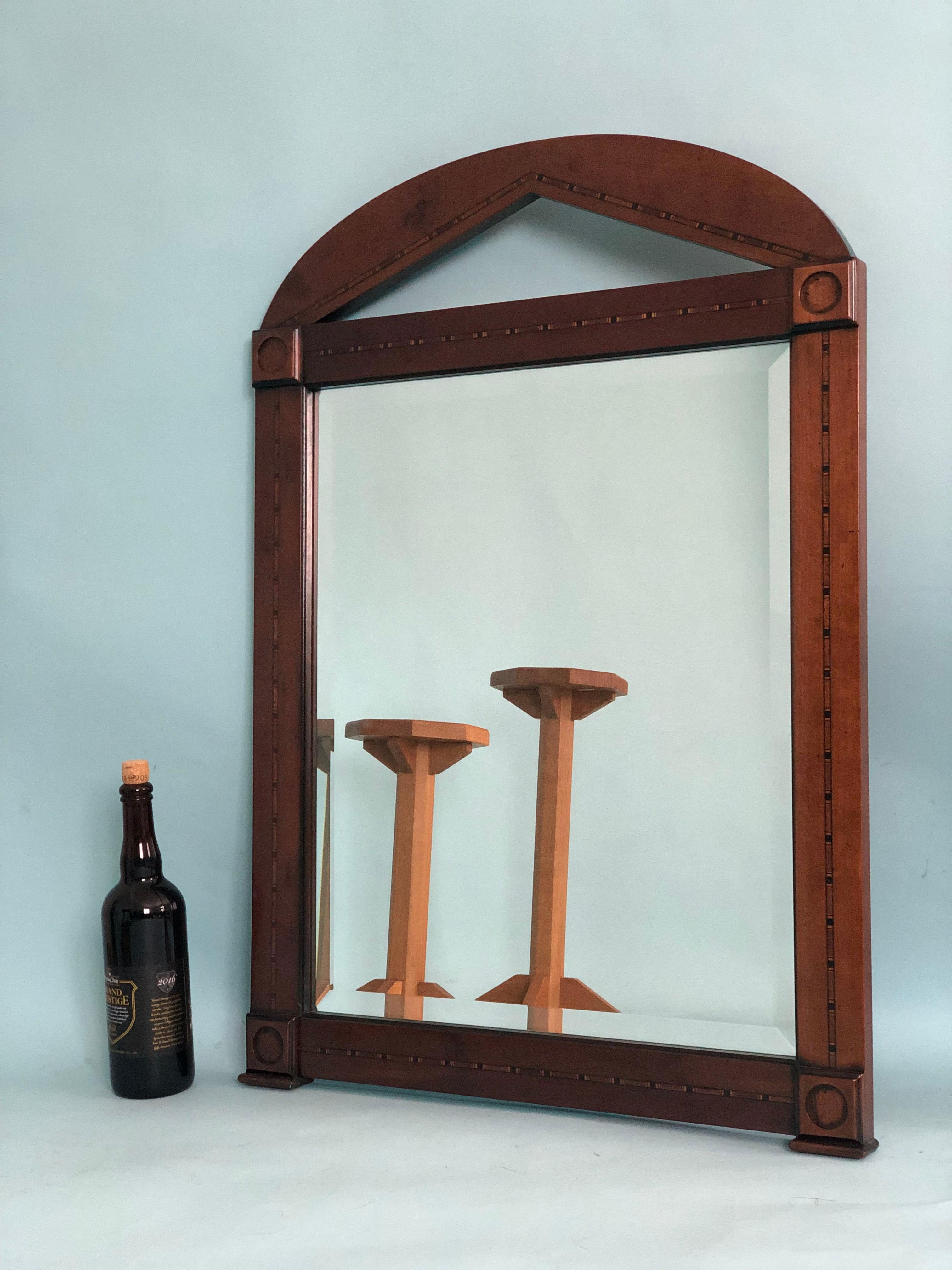 Hand-Crafted Vintage Mahogany Facet Cut Mirror With Satin Wood Inlay For Sale
