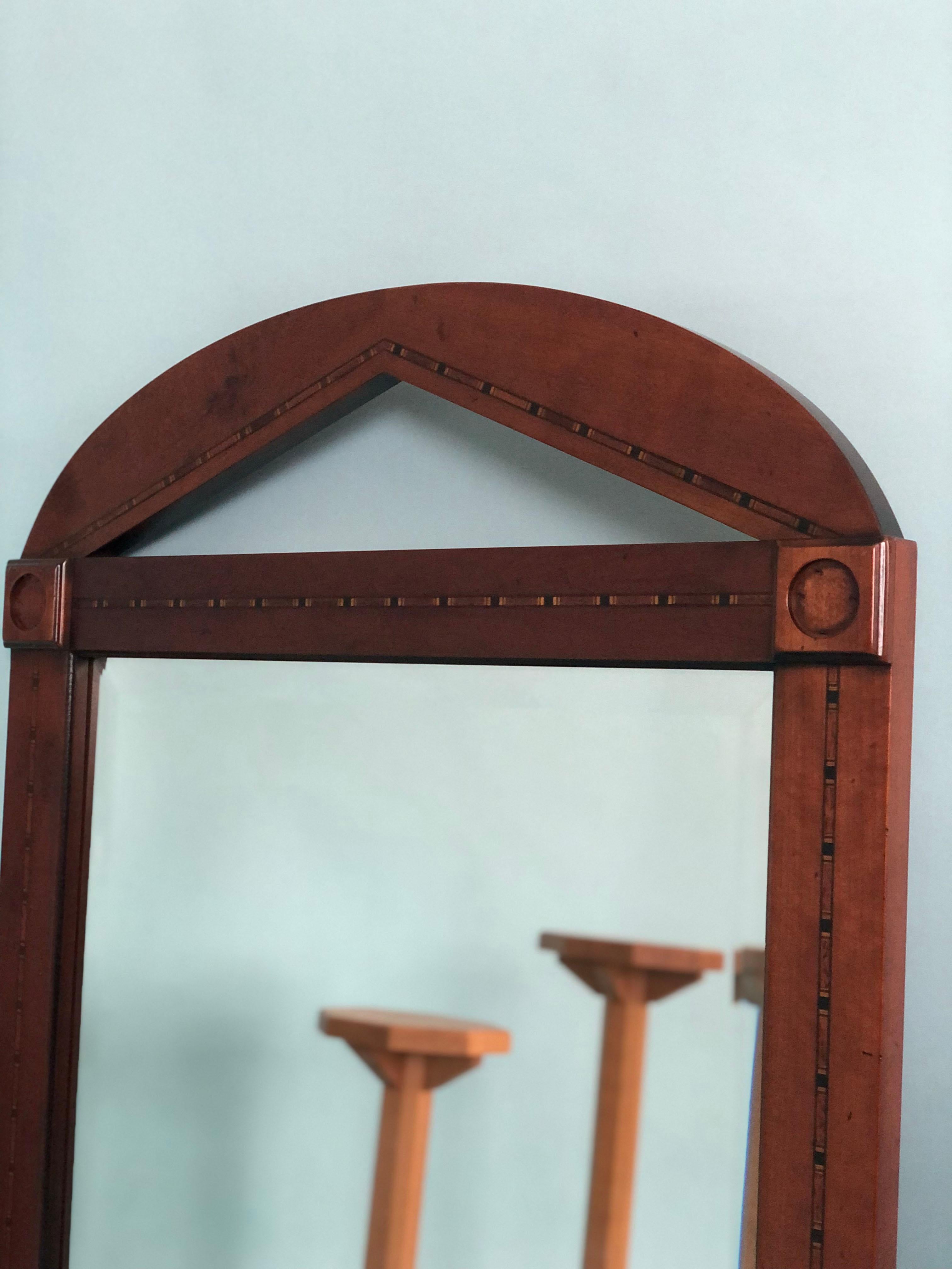 Late 20th Century Vintage Mahogany Facet Cut Mirror With Satin Wood Inlay For Sale