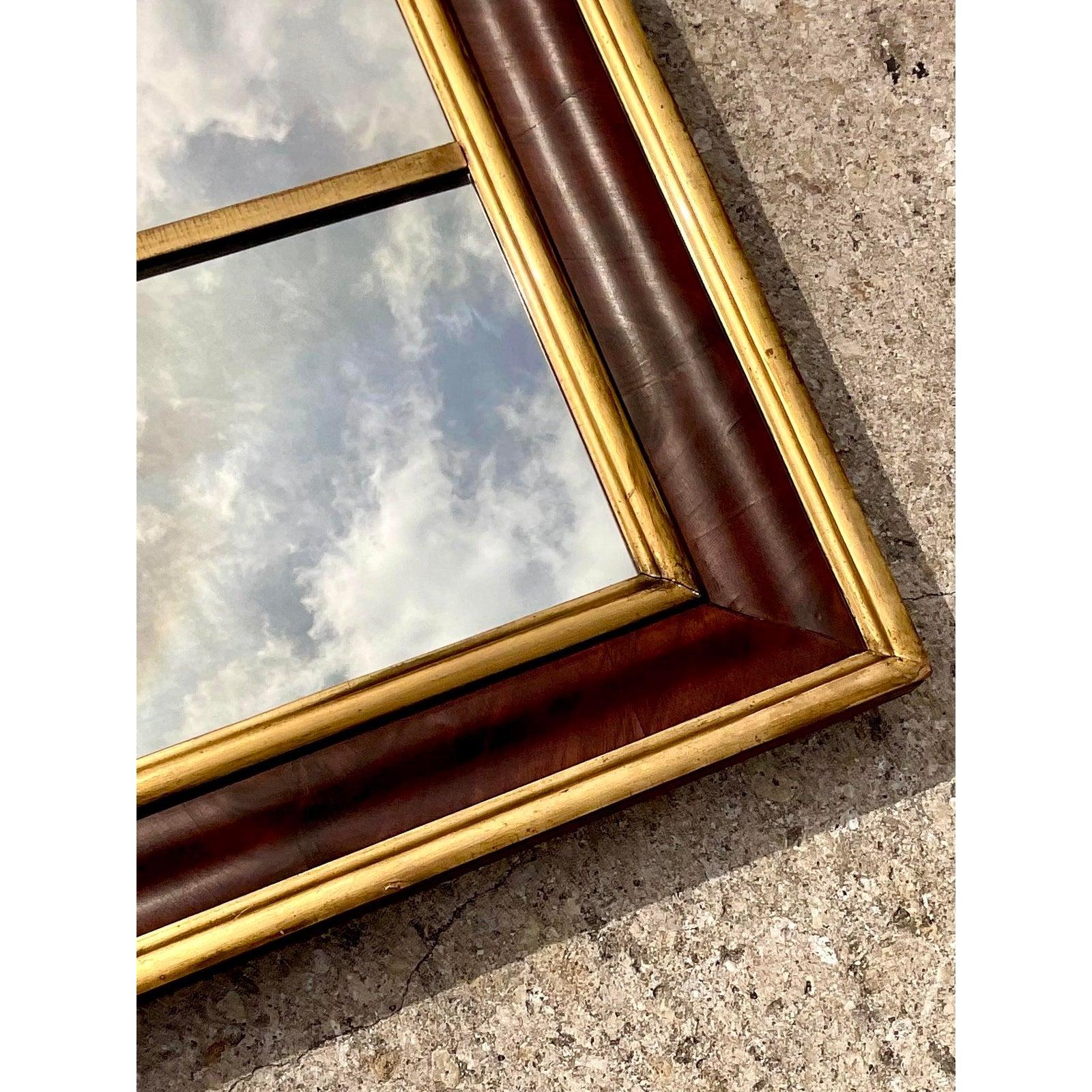 Vintage Mahogany Flame Burl Wood Mirror In Good Condition In west palm beach, FL