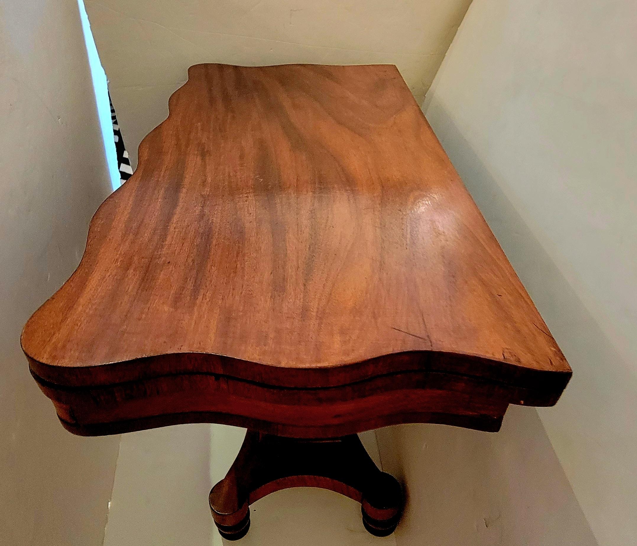Vintage Mahogany Foldable Game Table with Scalloped Edge 5