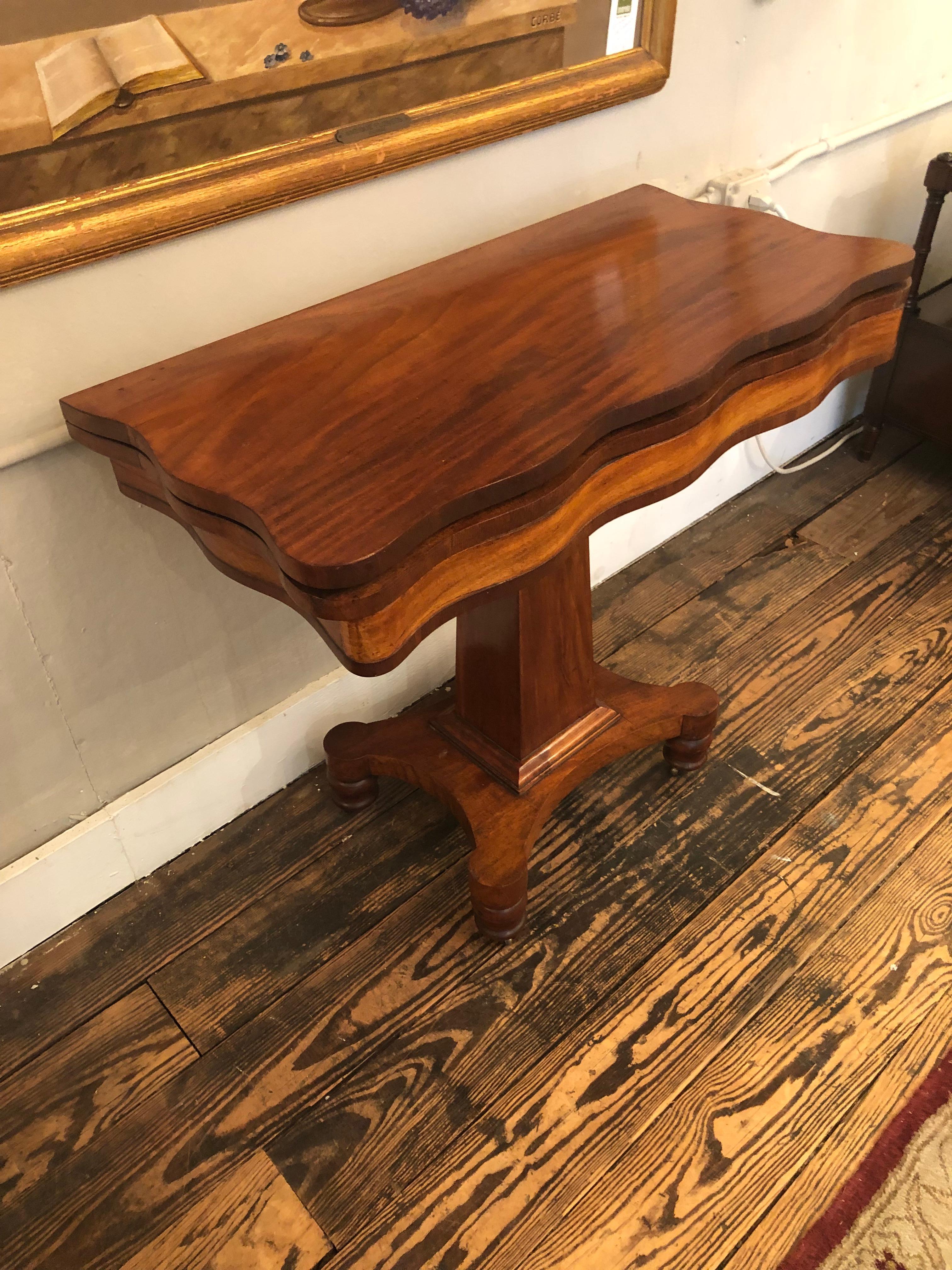 Vintage Mahogany Foldable Game Table with Scalloped Edge In Good Condition In Hopewell, NJ
