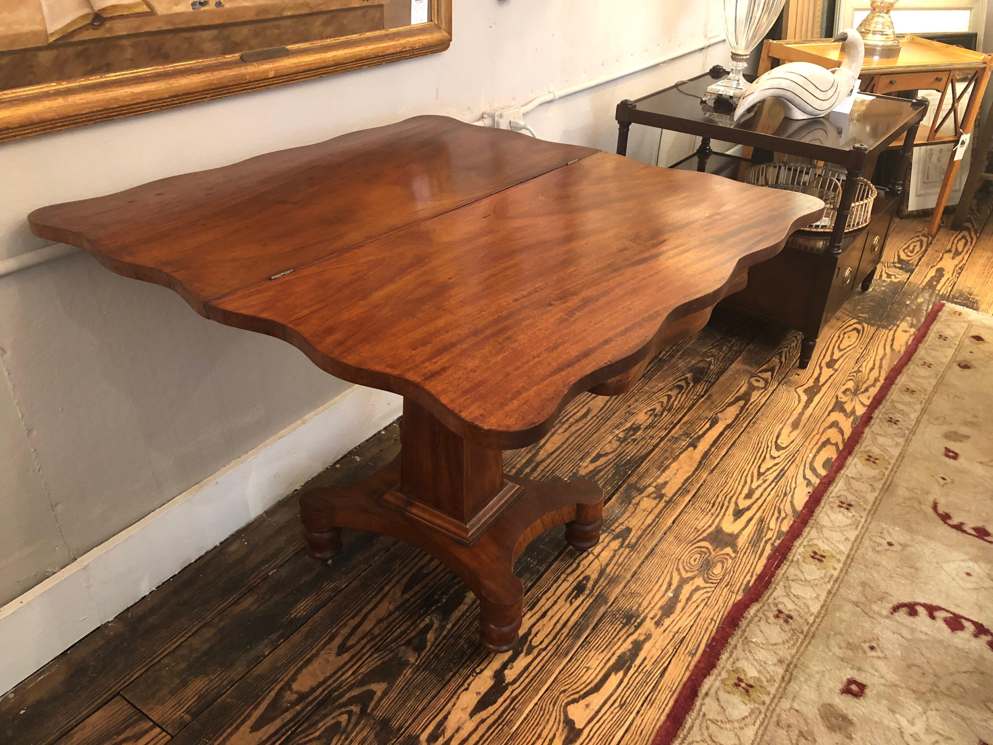 Vintage Mahogany Foldable Game Table with Scalloped Edge 1