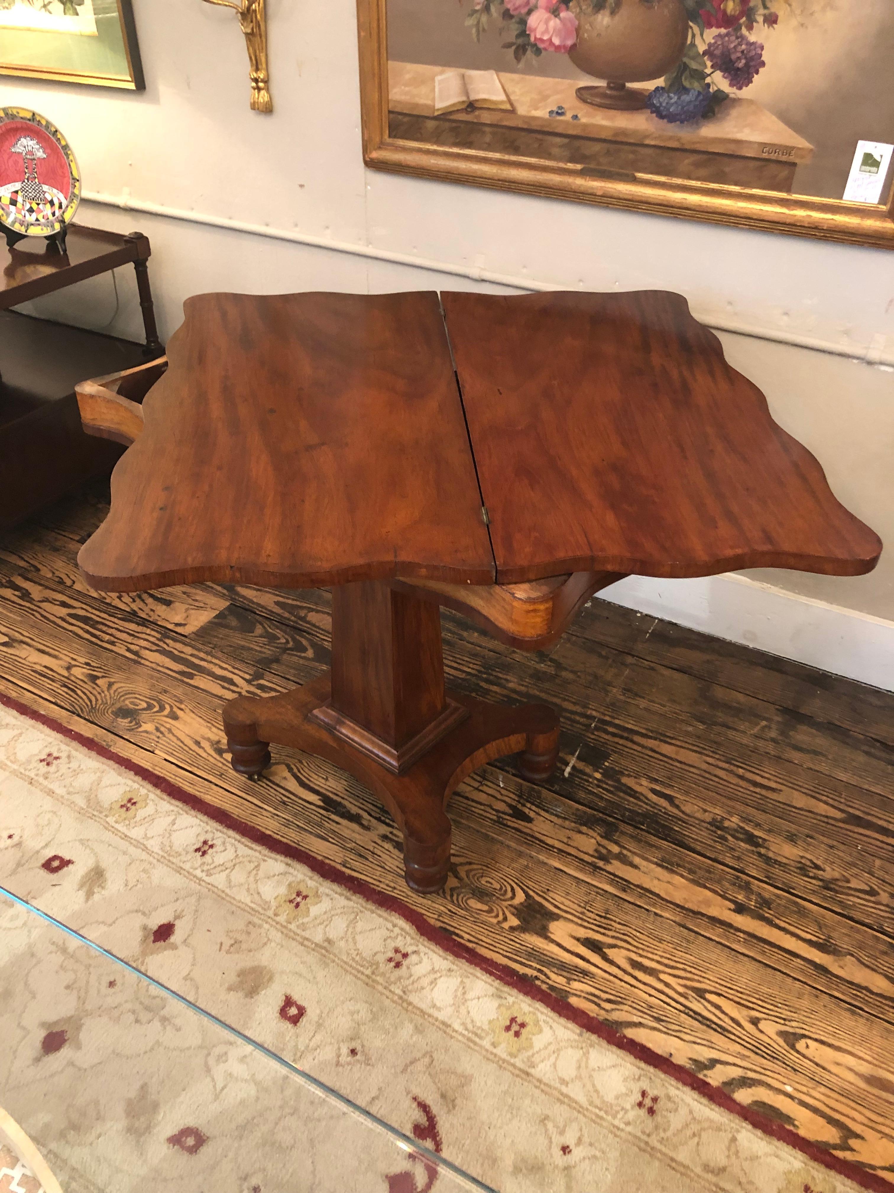 Vintage Mahogany Foldable Game Table with Scalloped Edge 2
