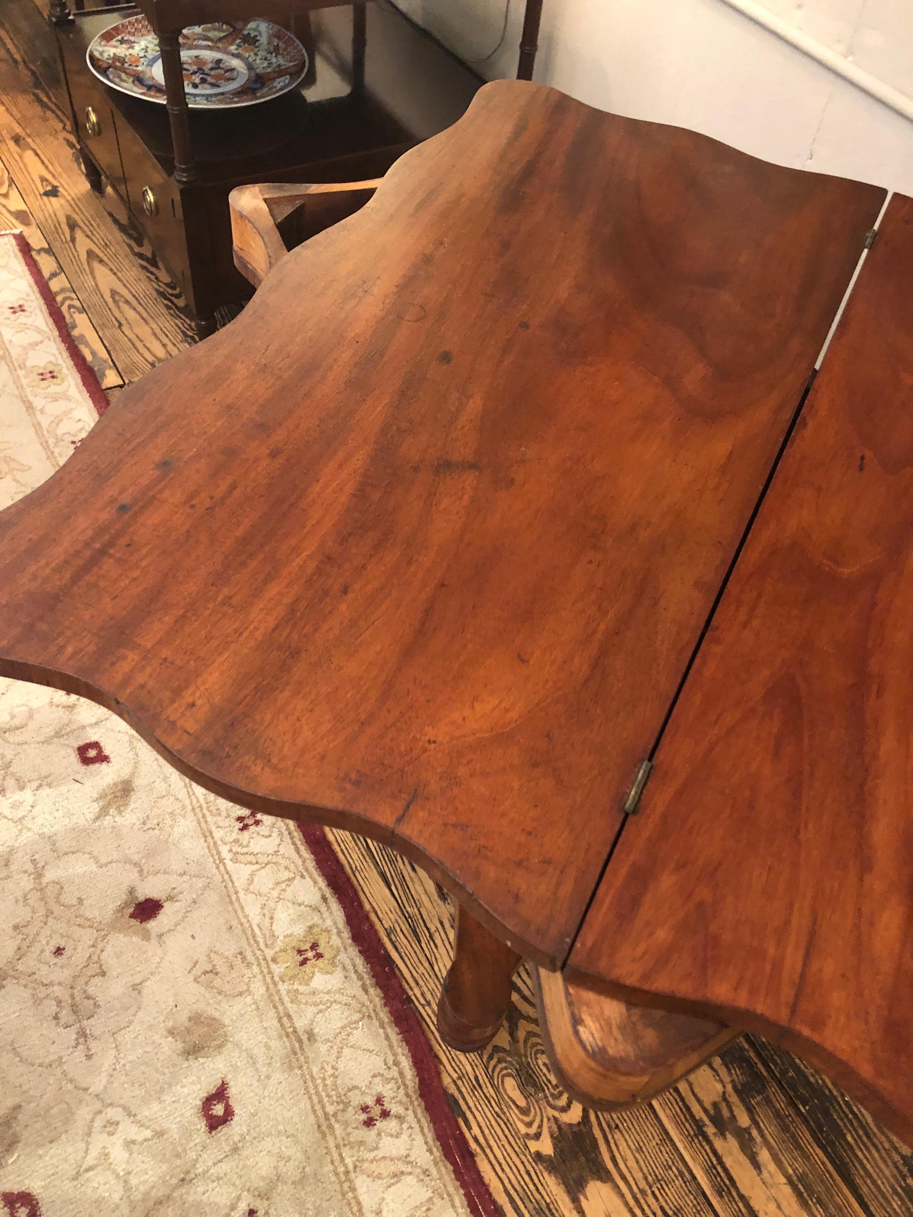 Vintage Mahogany Foldable Game Table with Scalloped Edge 4