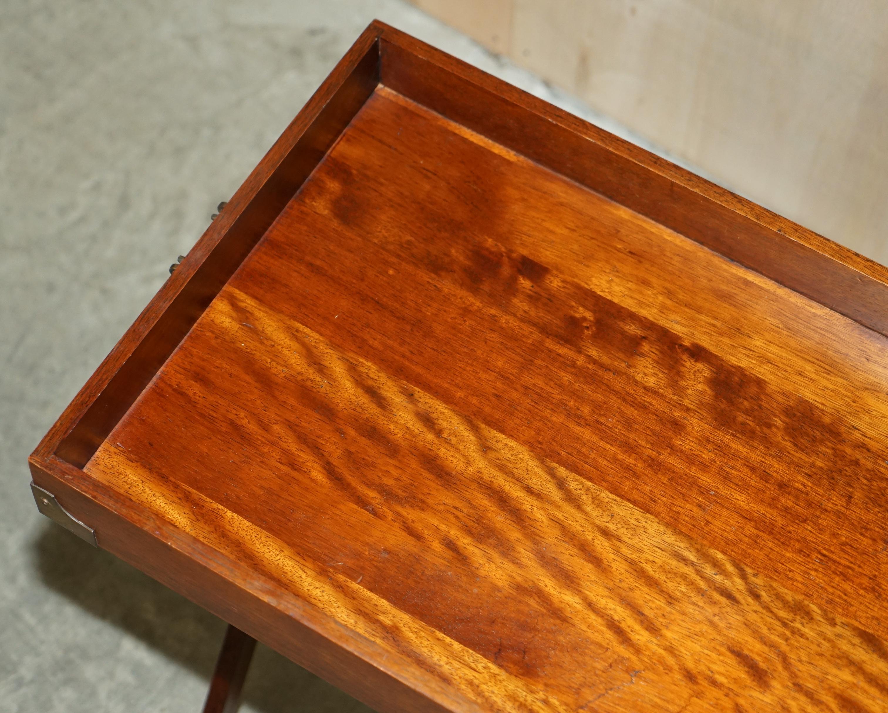 Hand-Crafted Vintage Hardwood Folding Campaign Tray Table with Removable Top for Butlers