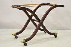 Maletero Plegable Vintage de Caoba Rodante Pies de Garra de Latón Estilo Imperio