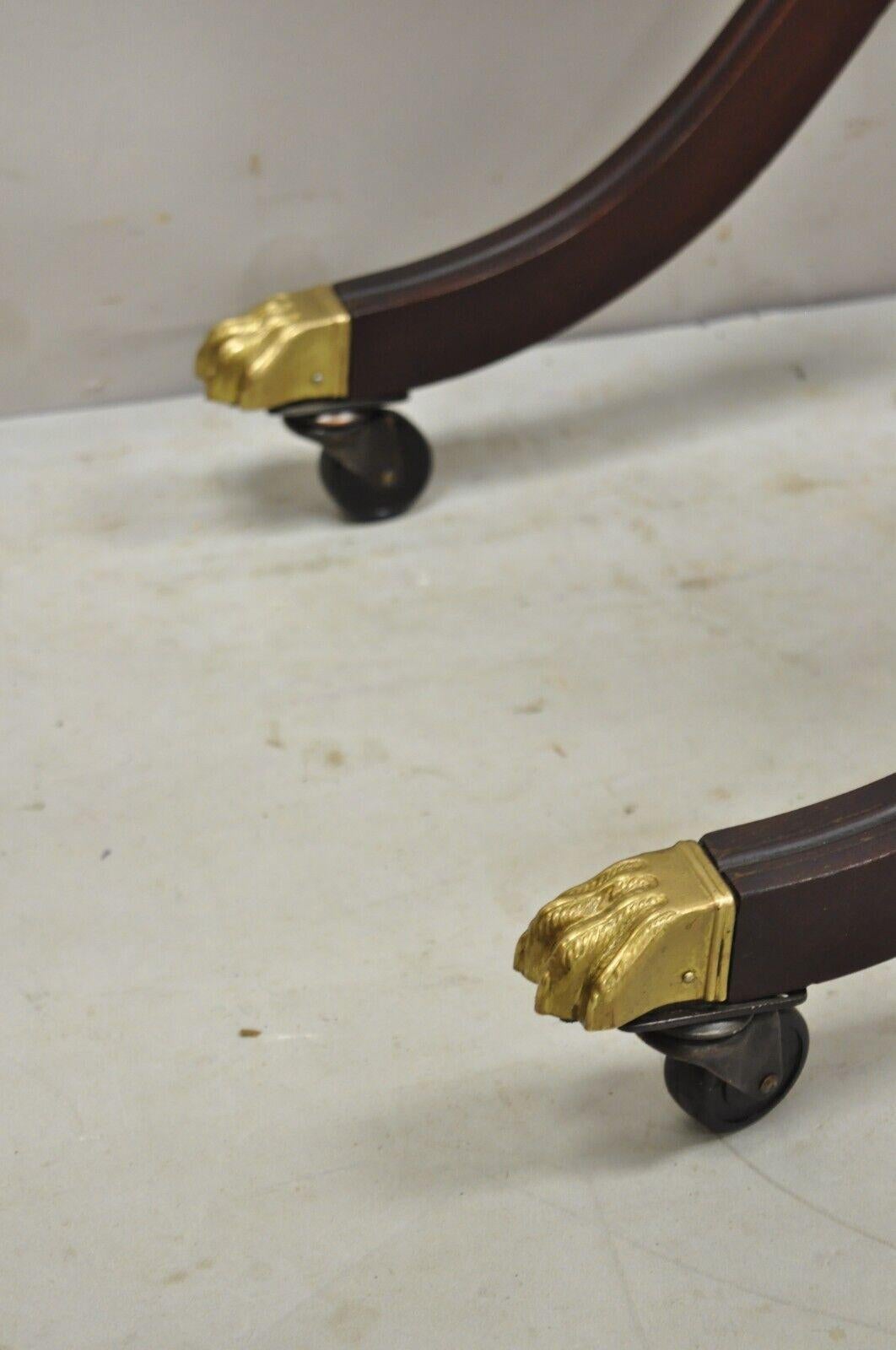 20th Century Vintage Mahogany Folding Luggage Rack Stand Rolling Brass Claw Feet Empire Style